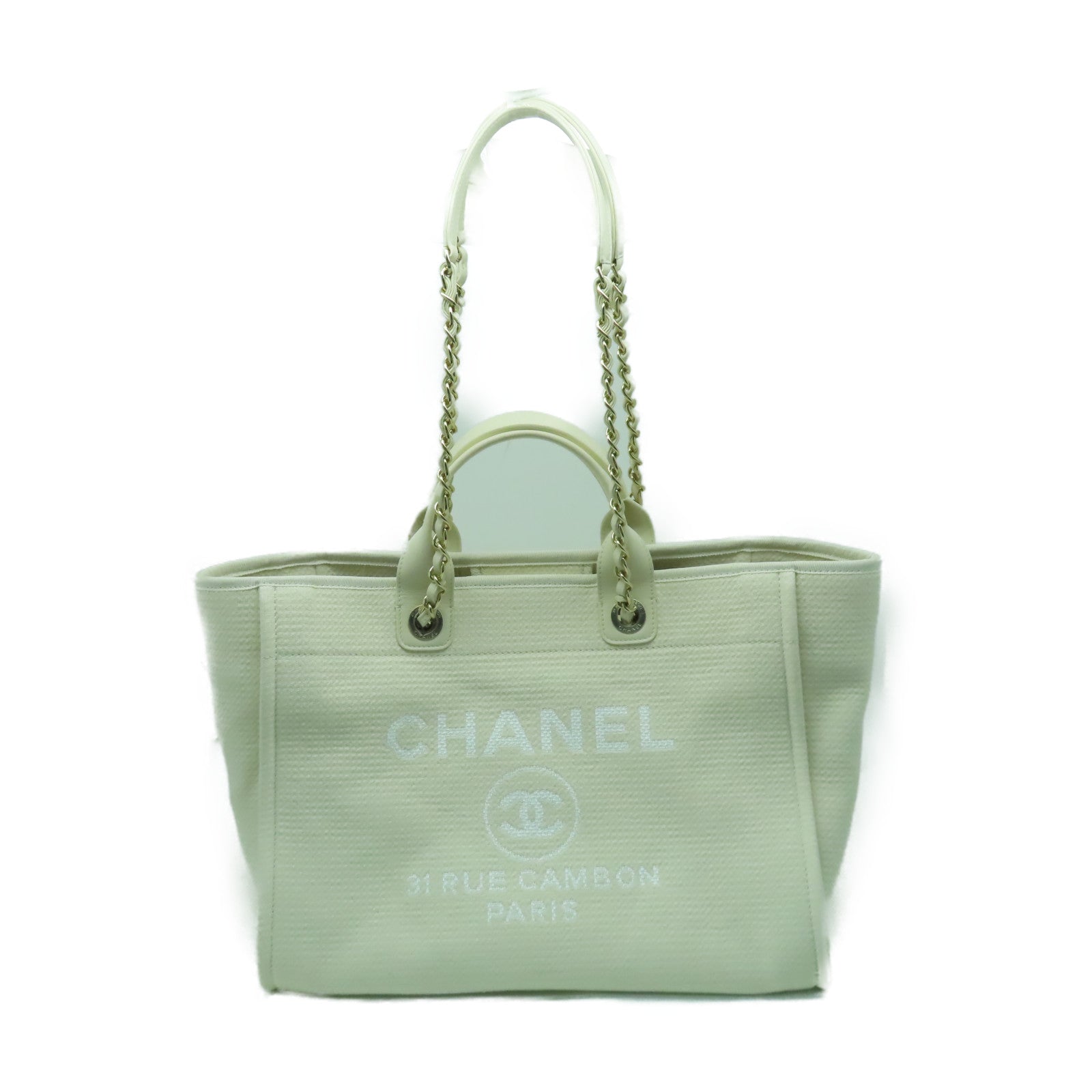CHANEL 【激減優惠】帆布Deauville Tote Bag金扣手挽肩背兩用袋米色