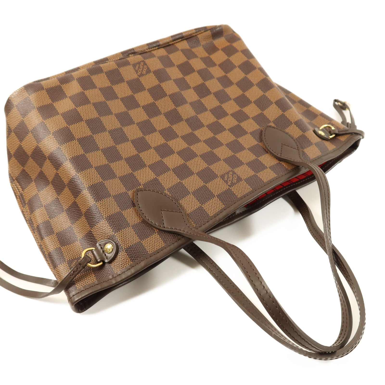 LOUIS VUITTON Damier Neverfull PM金扣手挽袋