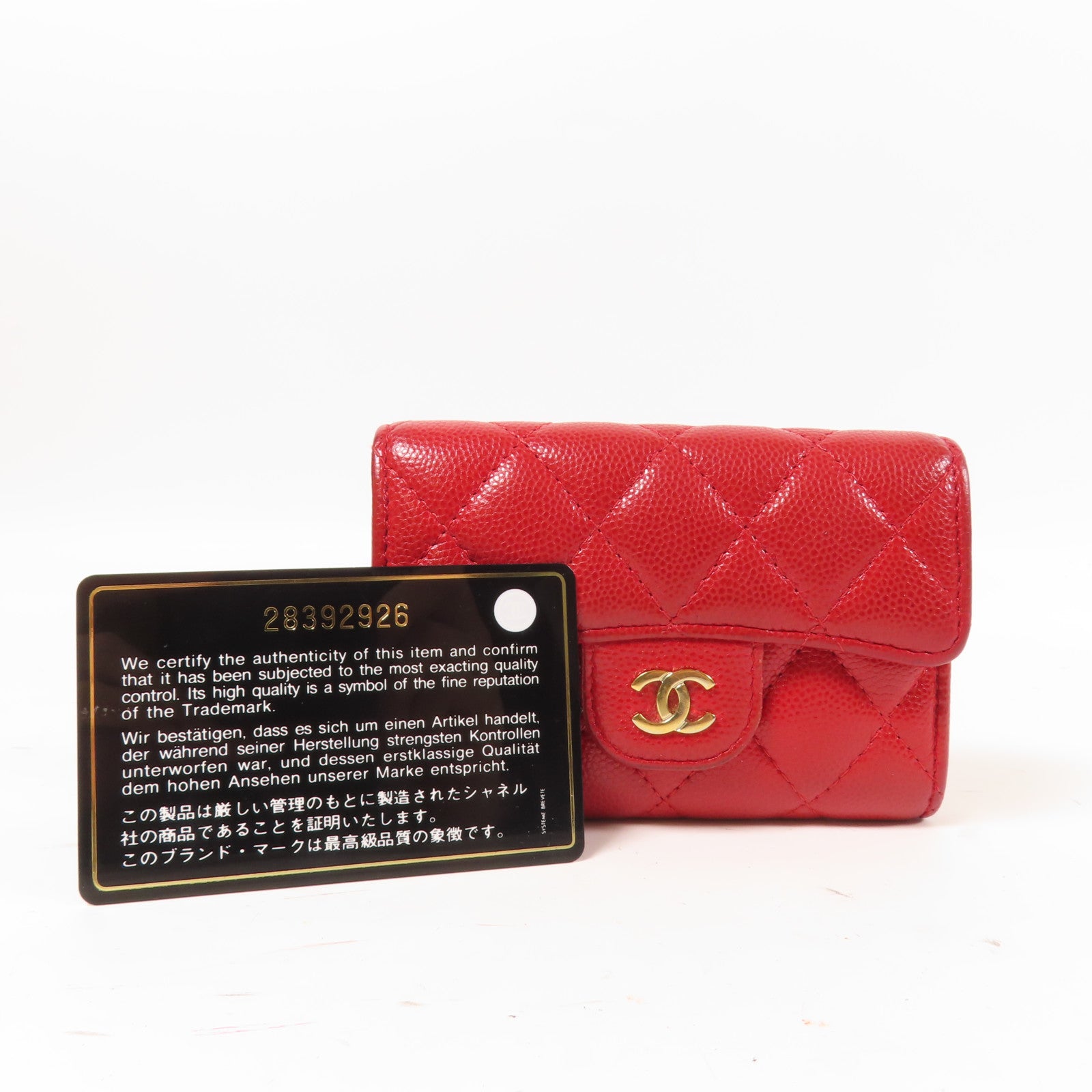 CHANEL 菱格Caviar皮革Card Case金扣卡片套紅色