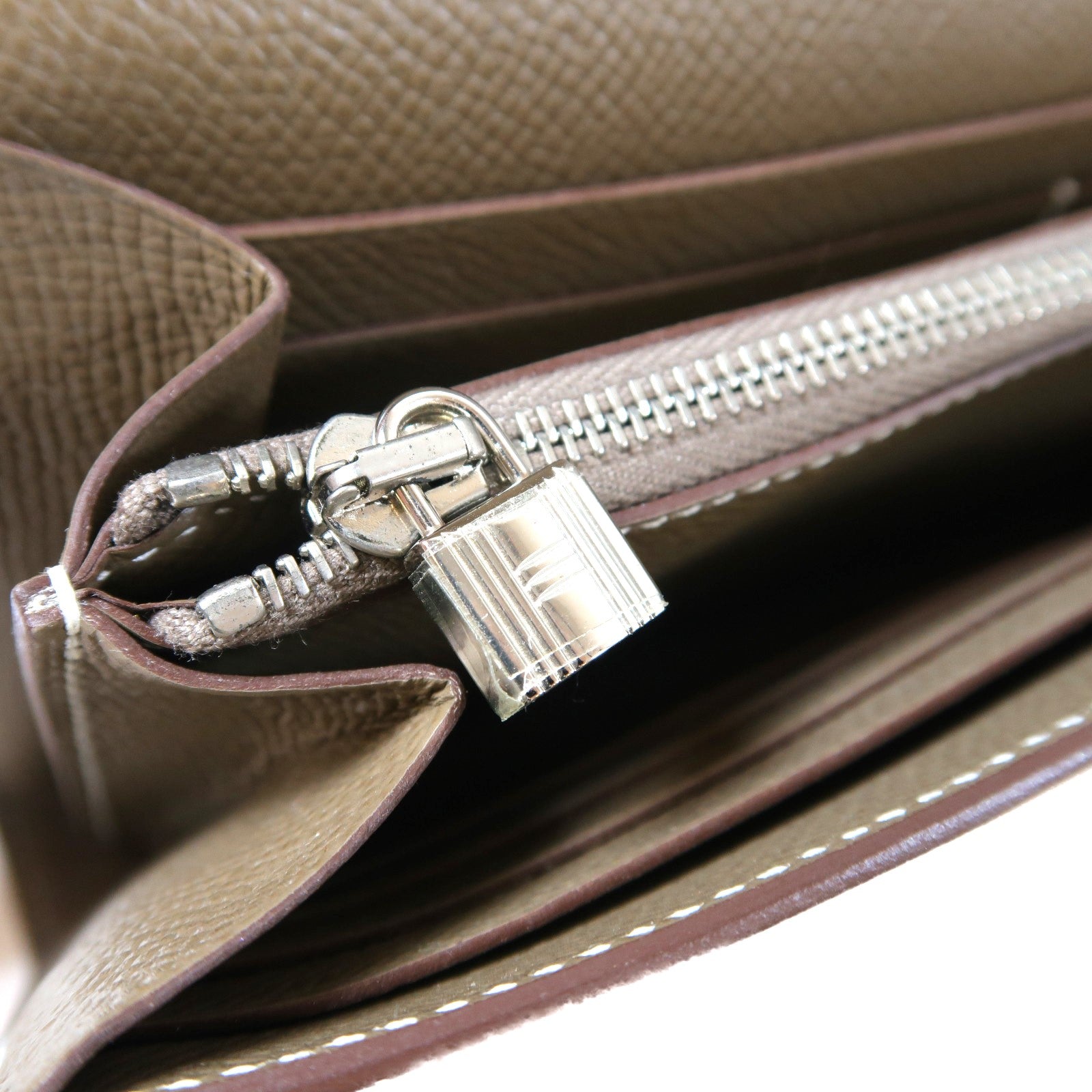 HERMES Epsom皮革Kelly Wallet銀扣長錢包Etoupe大象灰