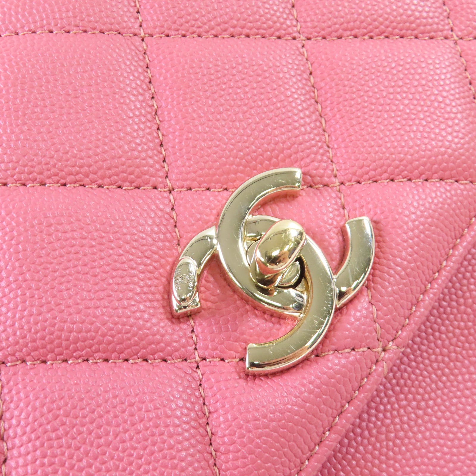 CHANEL 菱格Caviar皮革2Way Shoulder Bag金扣鏈帶手挽肩背兩用袋粉紅色