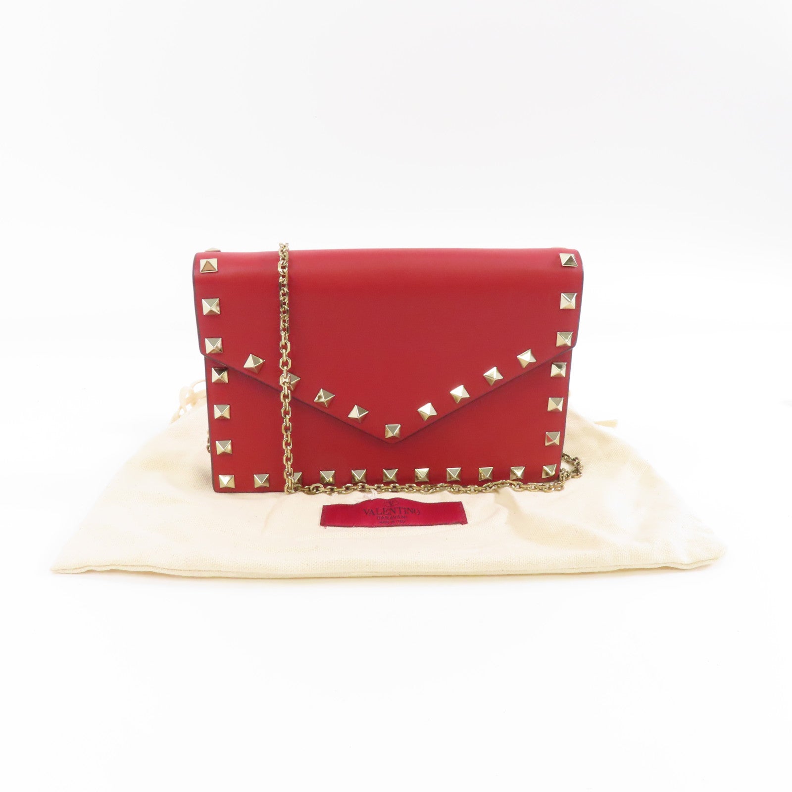 Valentino 牛皮皮革Chain Shoulder Bag金扣鏈帶肩背袋紅色
