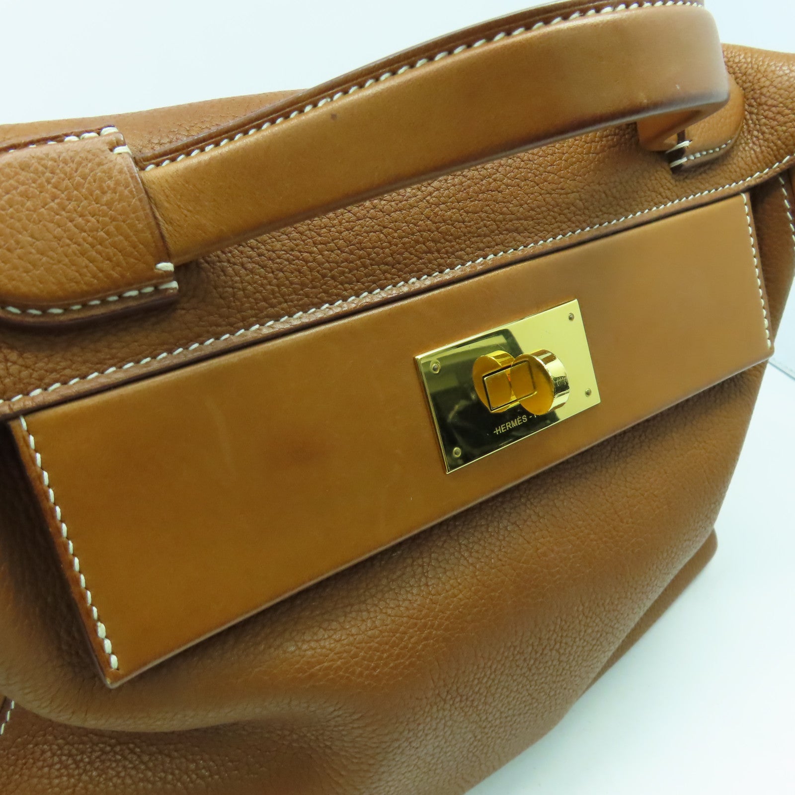 HERMES 【清倉大減價】Berenie皮革24/24金扣手挽肩背兩用袋啡色