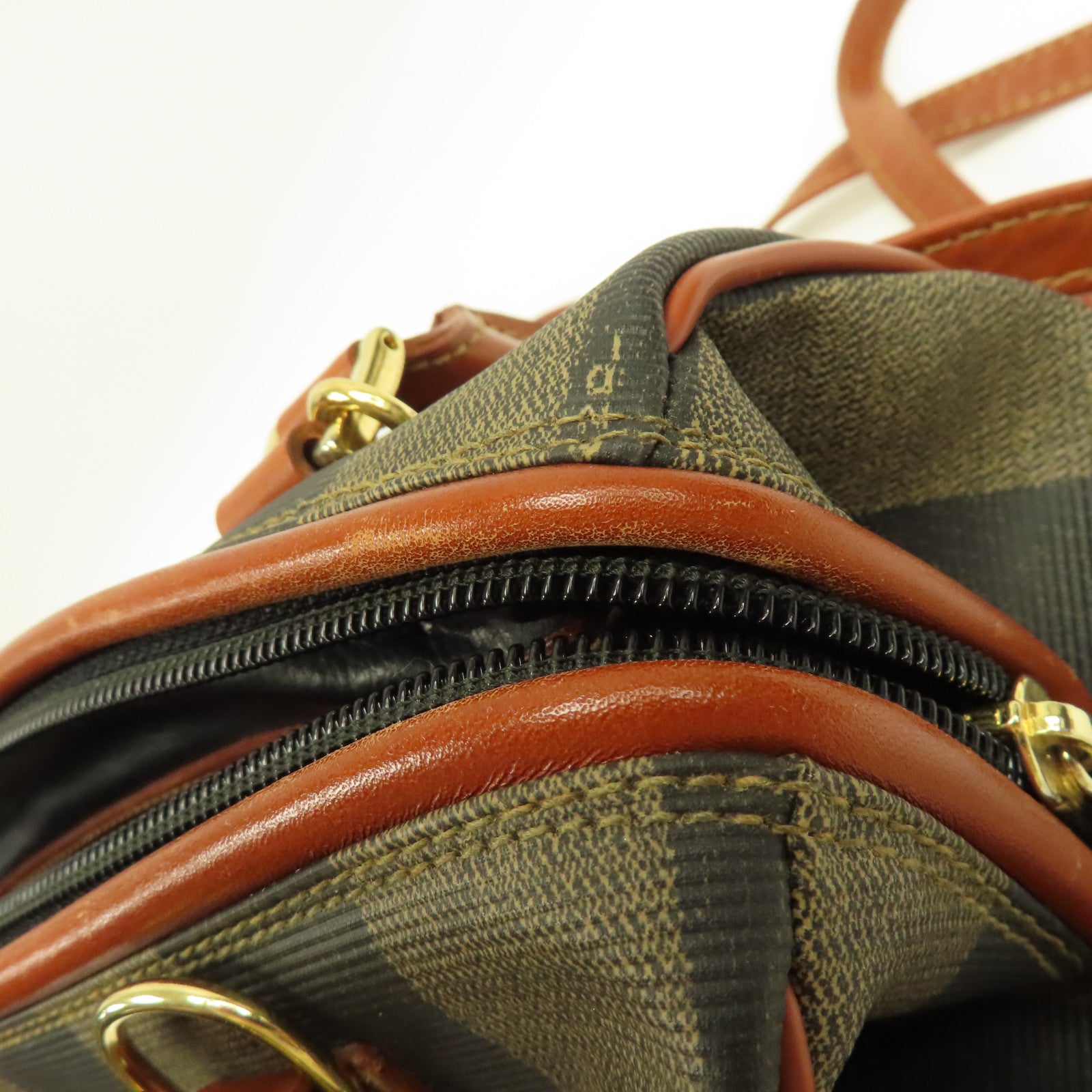 FENDI 塗層帆布Vintage Boston Bag金扣手挽肩背兩用袋啡色