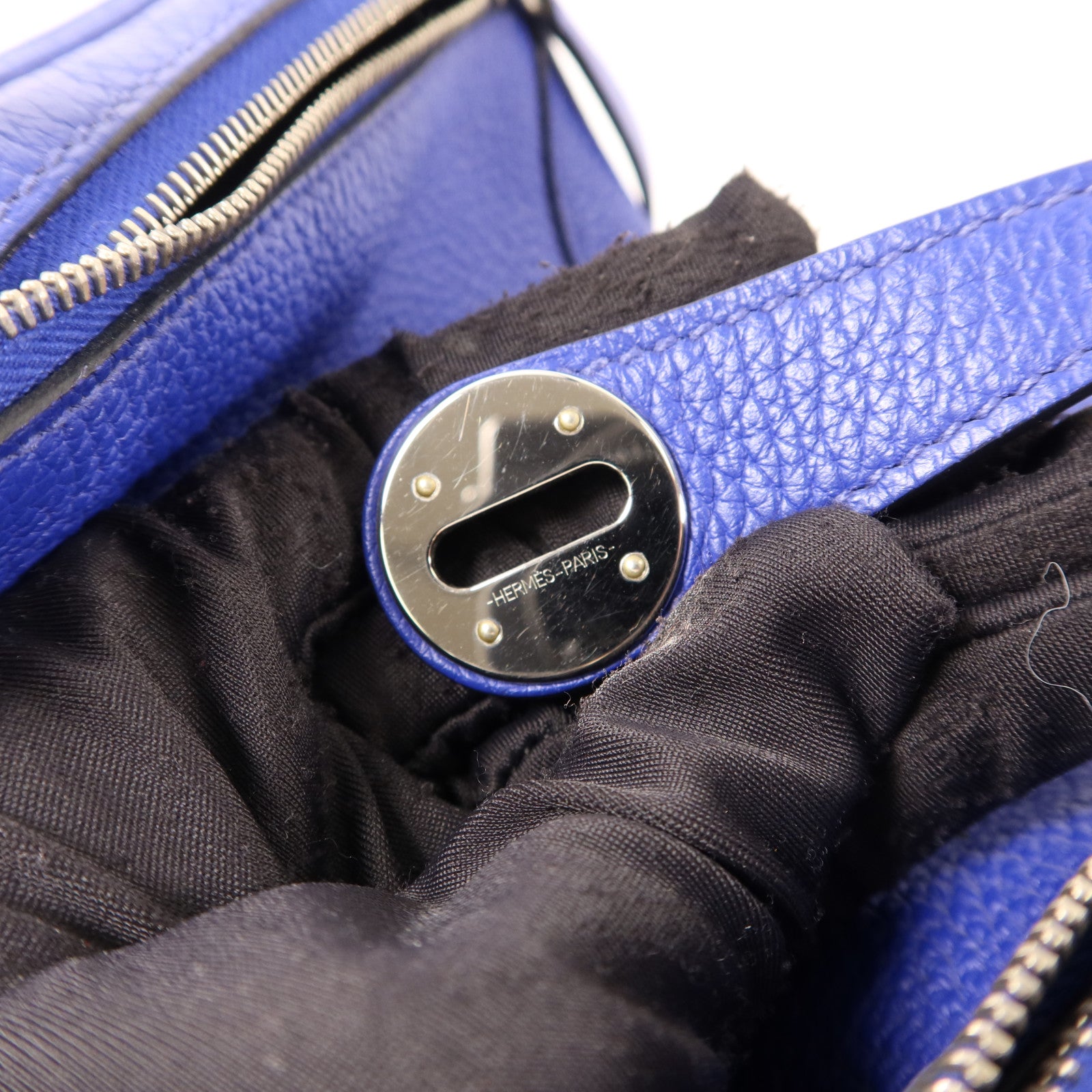 HERMES Clemence皮革Lindy 26銀扣手挽肩背兩用袋Bleu Electrique