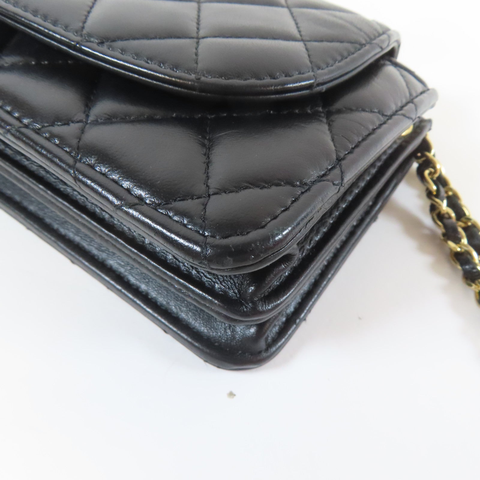 CHANEL 【激減優惠】菱格羊皮皮革Chain Shoulder金扣鏈帶肩背袋黑色