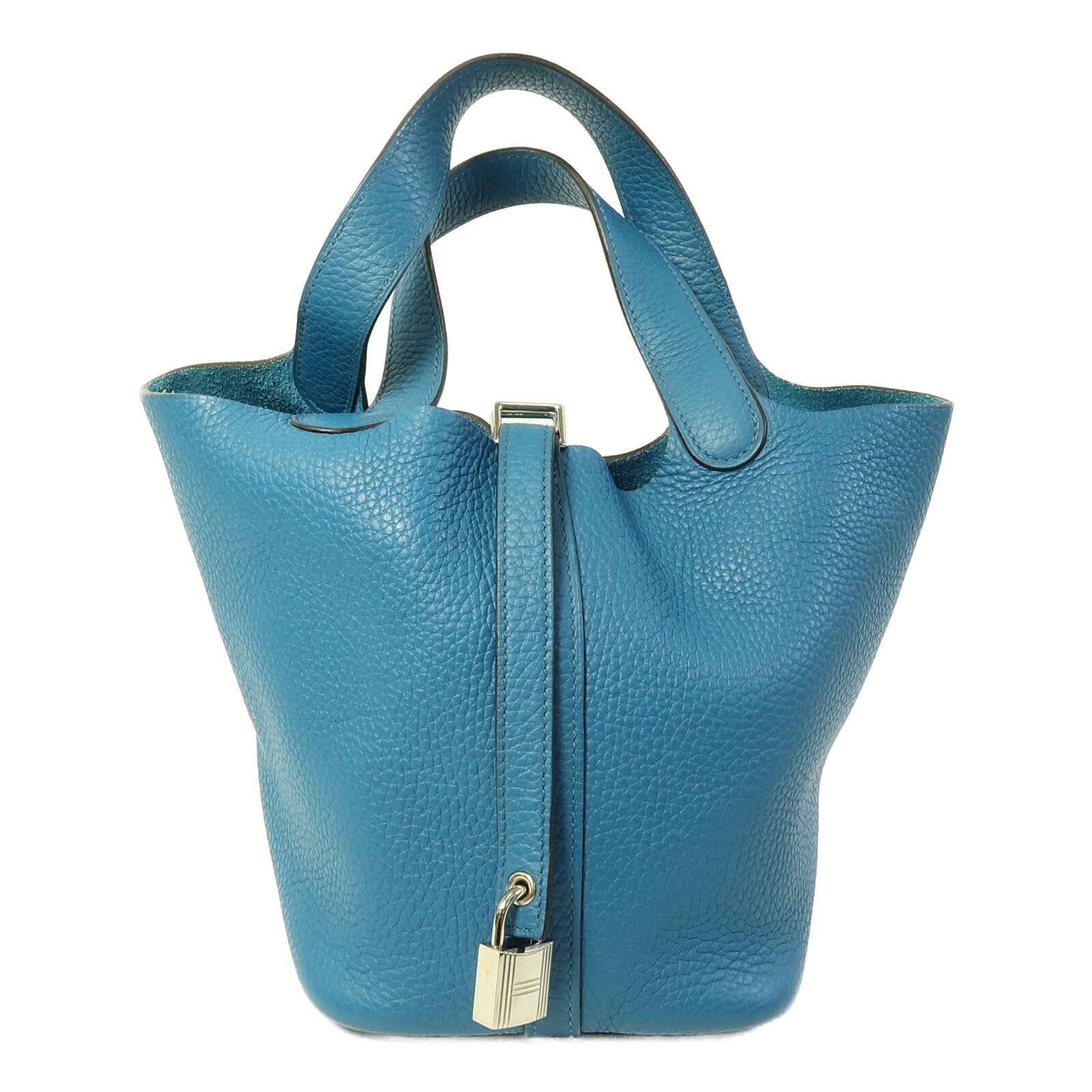 HERMES Clemence皮革Picotin PM手挽袋Blue Colvert
