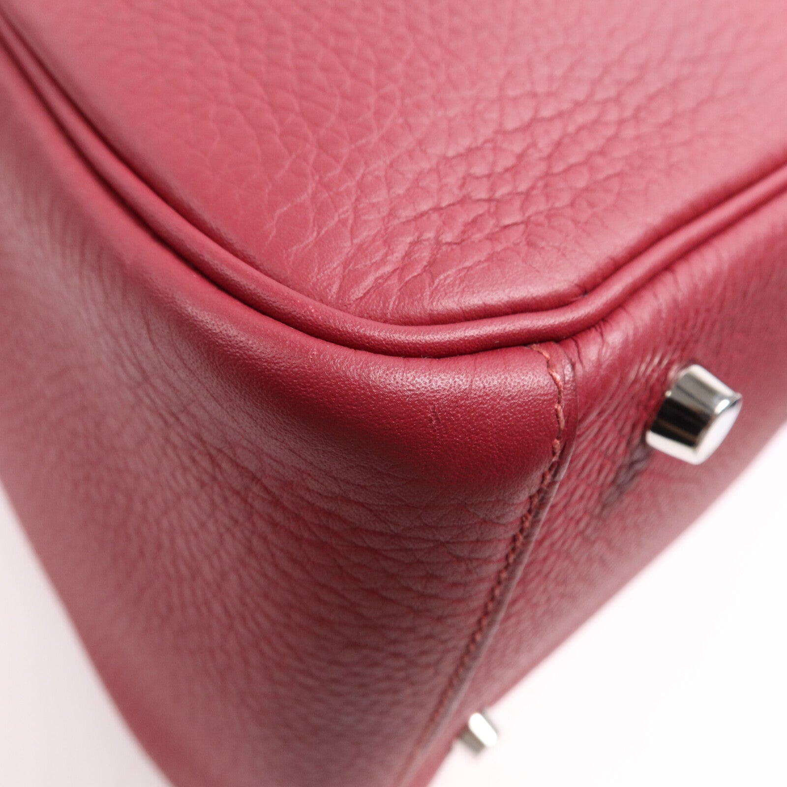 HERMES Clemence皮革Lindy 30銀扣手挽肩背兩用袋Rouge Grenade