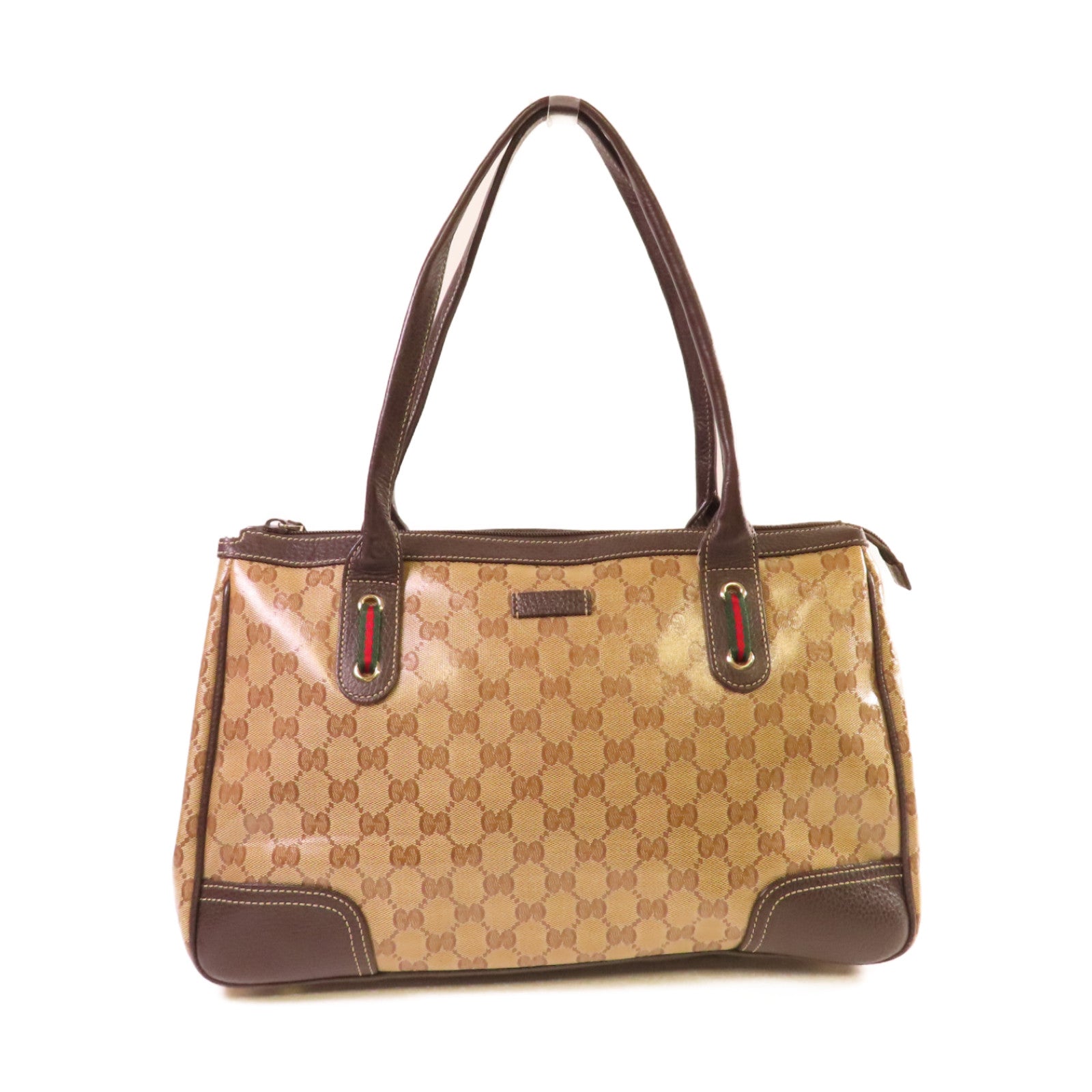 GUCCI 【激減優惠】塗層帆布Shoulder Bag金扣肩背袋啡色