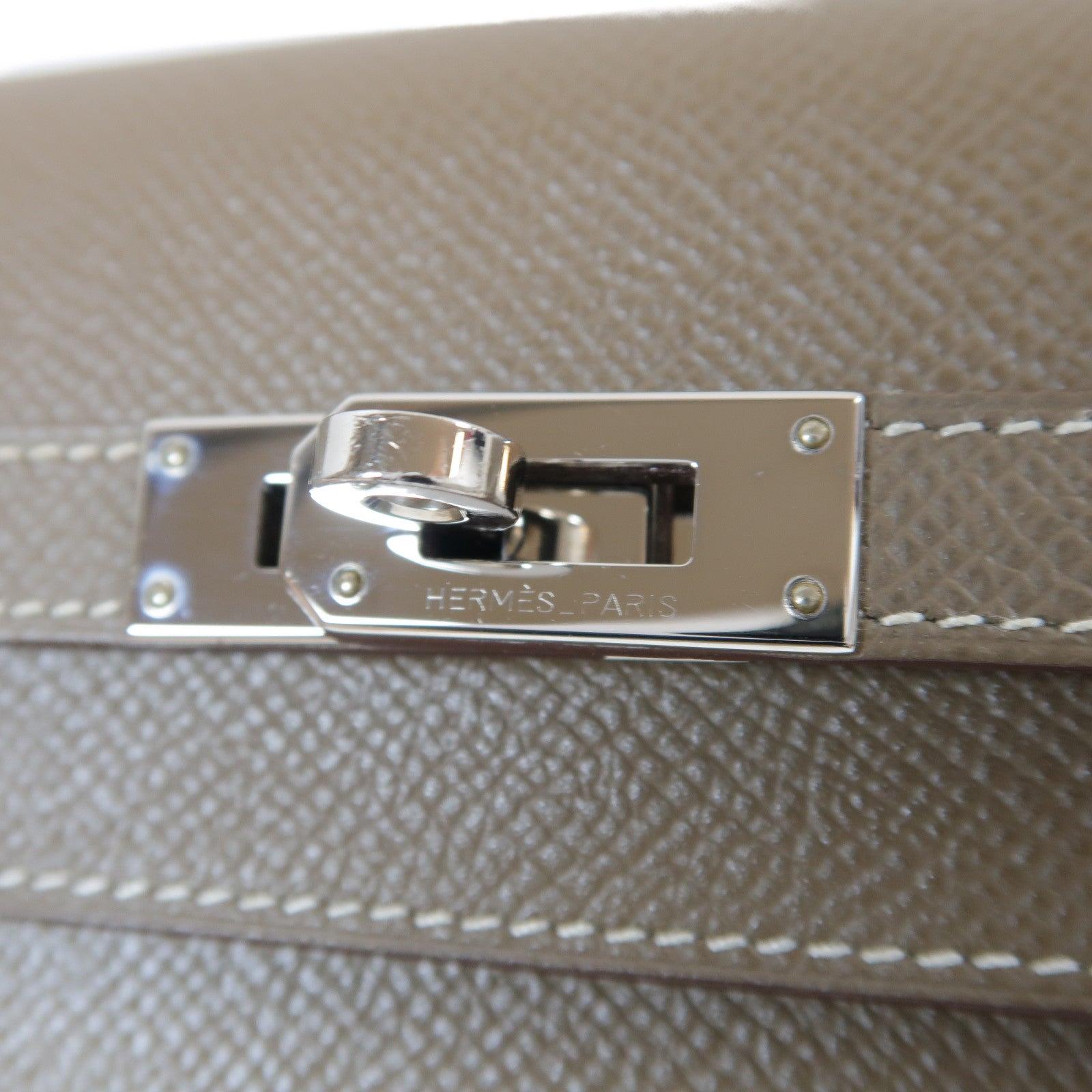 HERMES Epsom皮革Kelly Wallet銀扣長錢包Etoupe大象灰