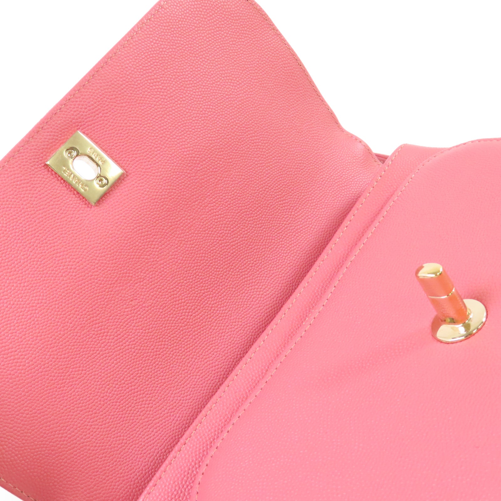 CHANEL 菱格Caviar皮革2Way Shoulder Bag金扣鏈帶手挽肩背兩用袋粉紅色