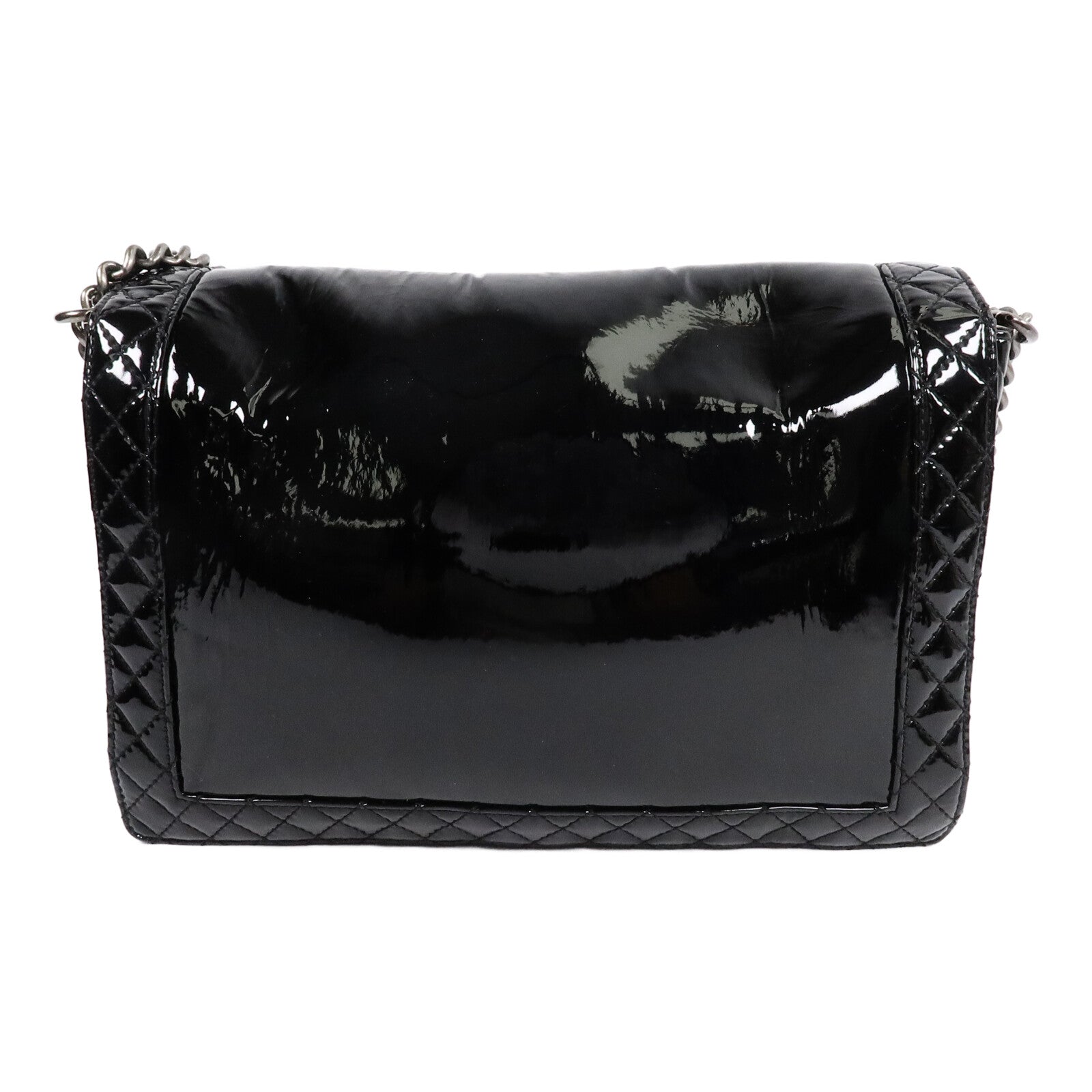 CHANEL 漆皮皮革Reverso Boy XL鏈帶手挽肩背兩用袋