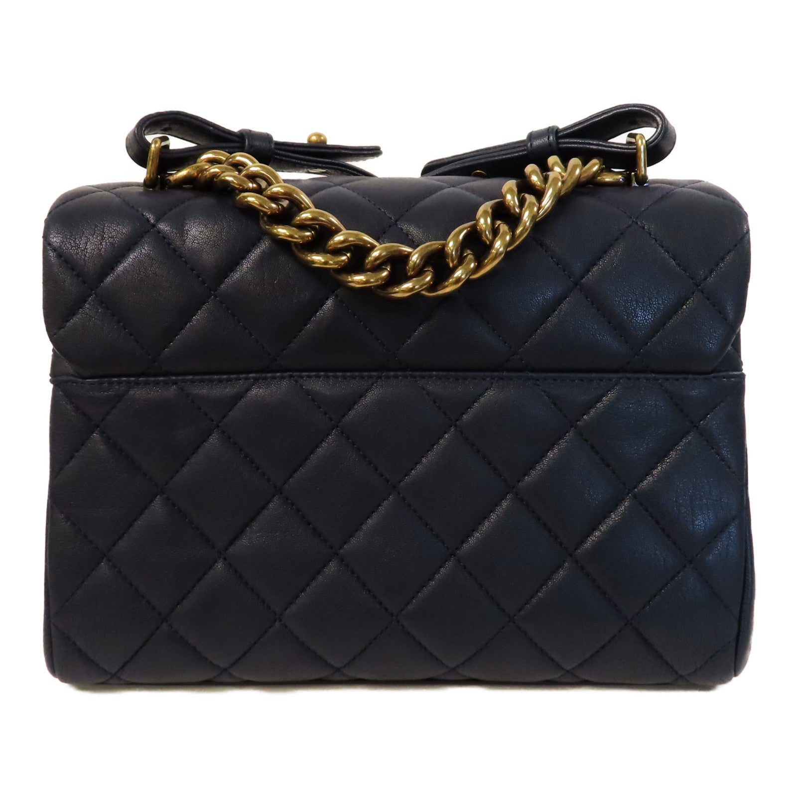 CHANEL 【激減優惠】菱格牛皮皮革Chain Shoulder金扣鏈帶肩背袋深藍色