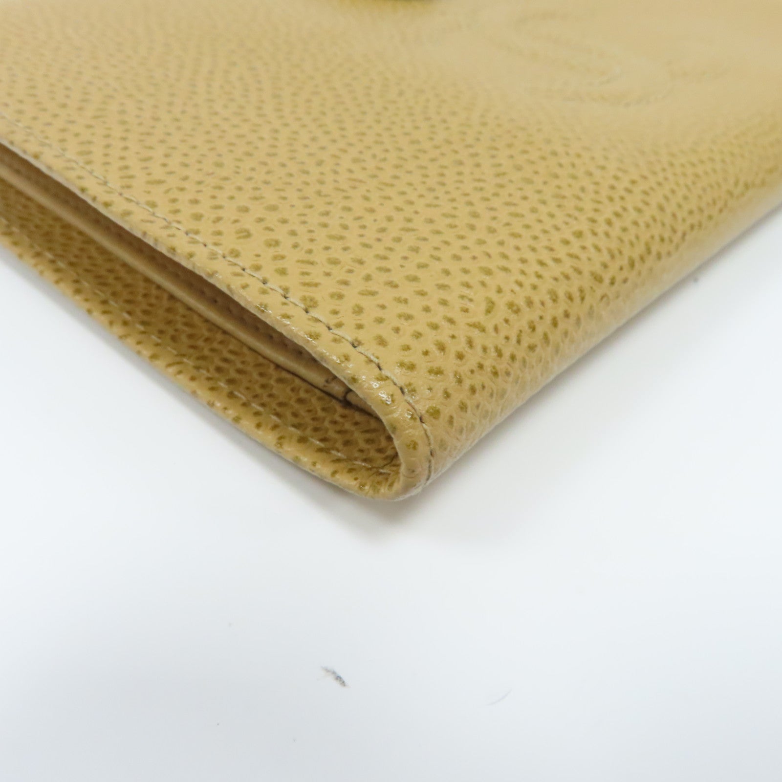 CHANEL 【激減優惠】Caviar皮革Long Wallet金扣啪鈕長錢包米色