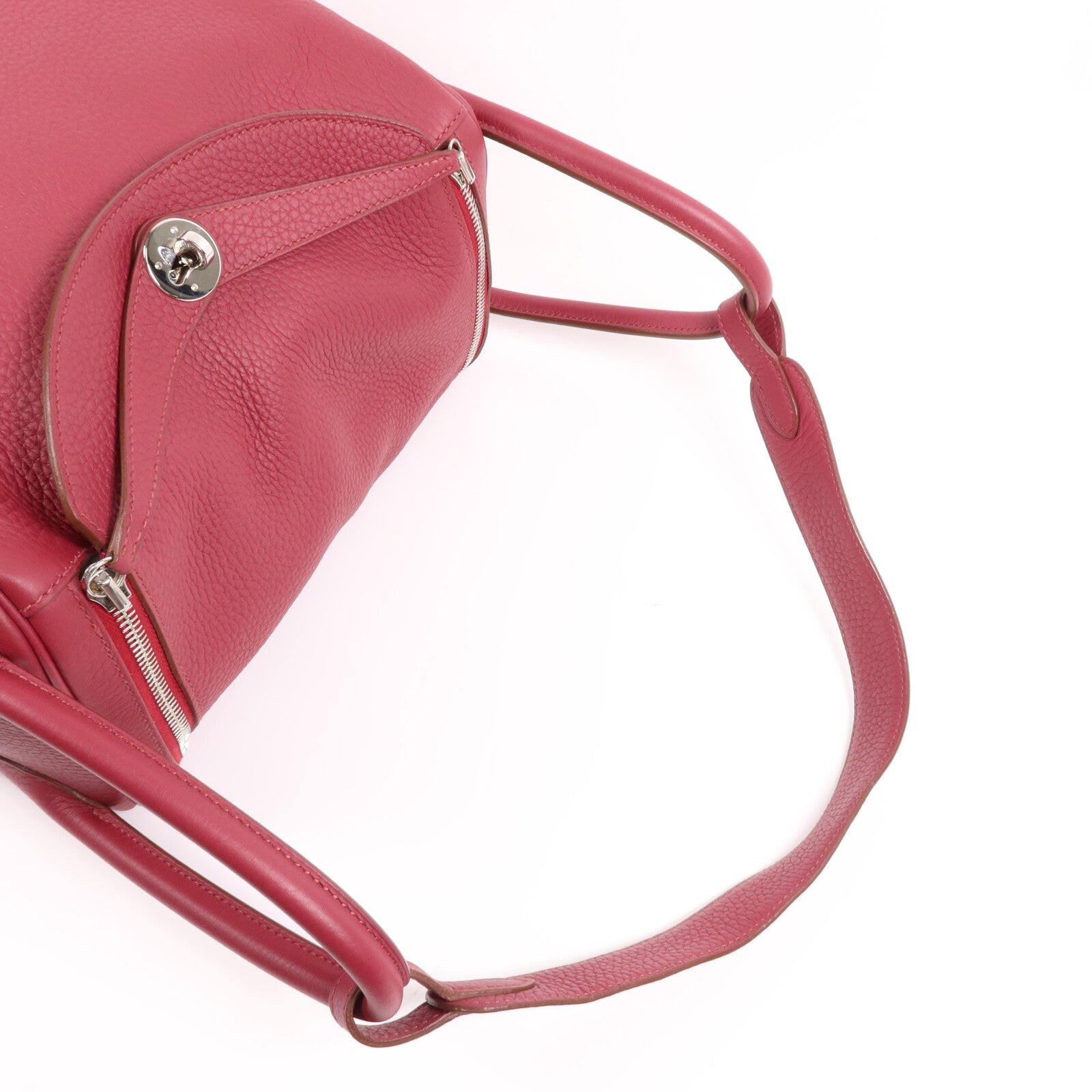HERMES Clemence皮革Lindy 30銀扣手挽肩背兩用袋Rouge Grenade