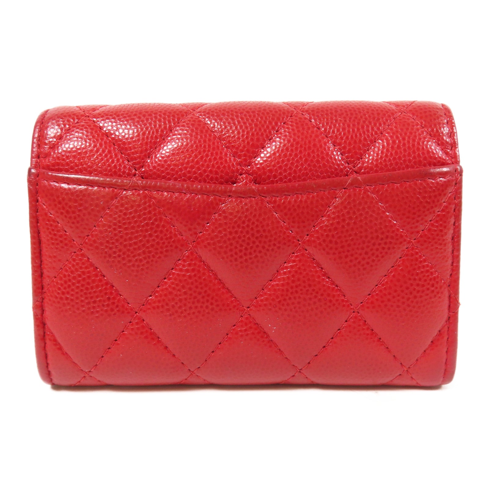 CHANEL 菱格Caviar皮革Card Case金扣卡片套紅色