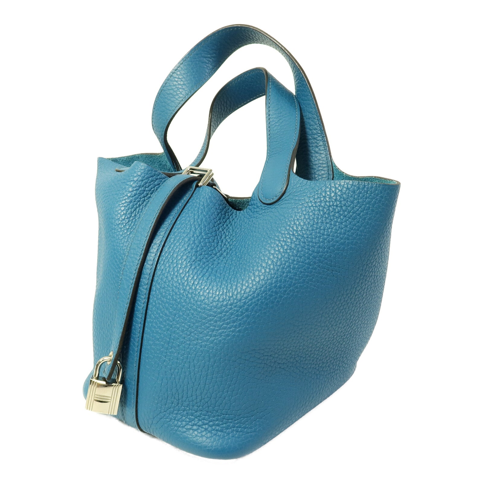 HERMES Clemence皮革Picotin PM手挽袋Blue Colvert