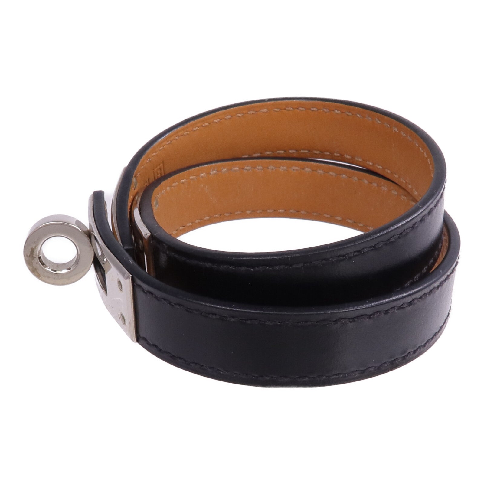 HERMES Boxcalf皮革Kelly Double Tour Bracelet銀扣手帶