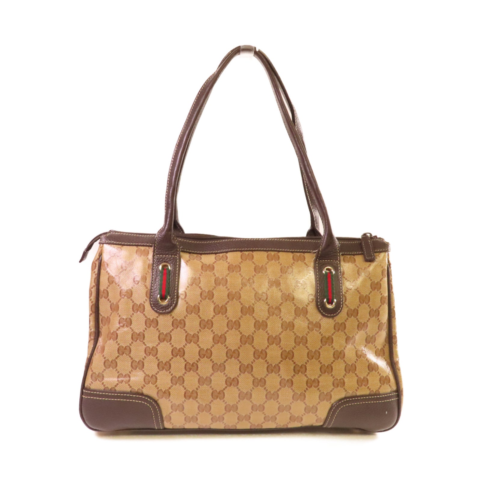 GUCCI 【激減優惠】塗層帆布Shoulder Bag金扣肩背袋啡色