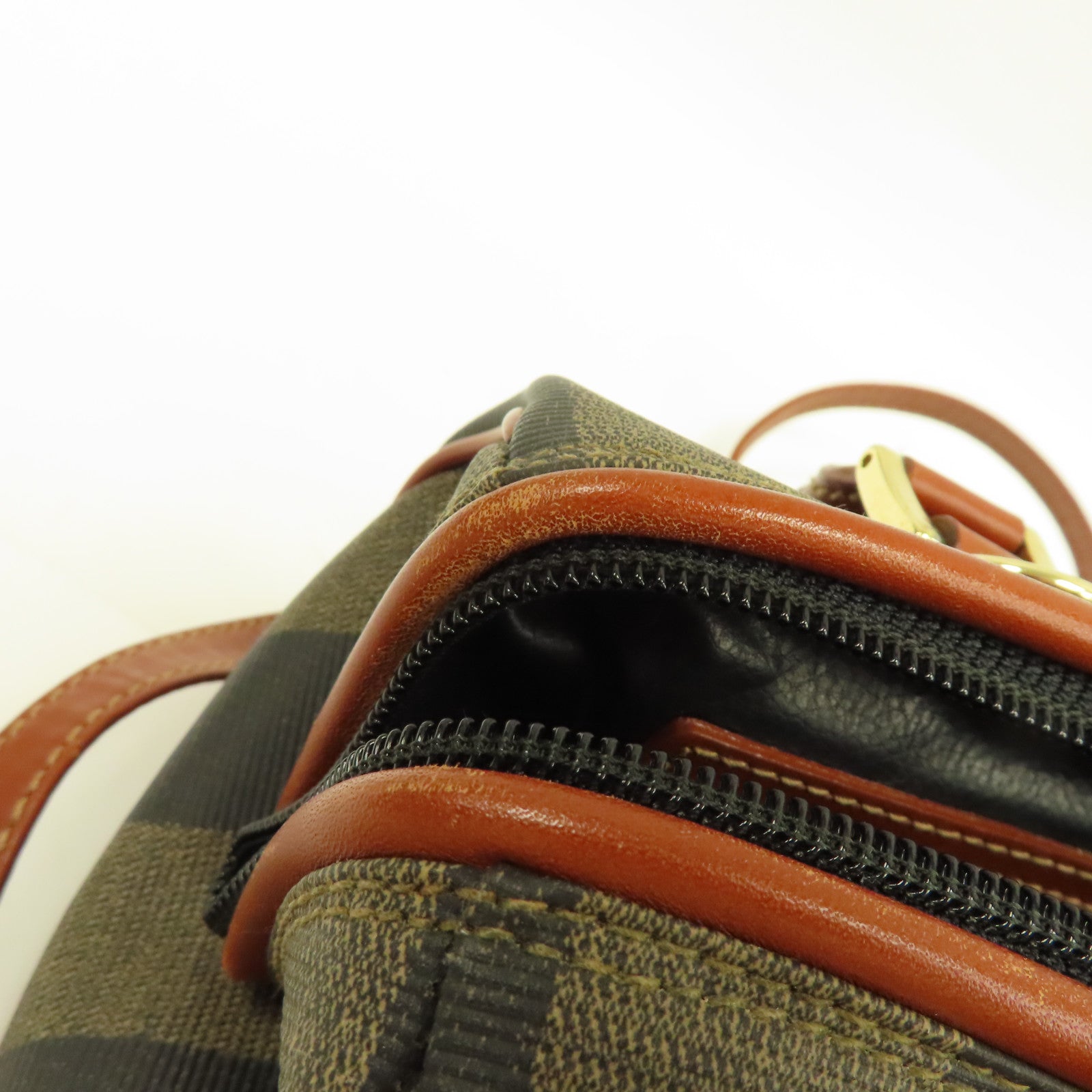 FENDI 塗層帆布Vintage Boston Bag金扣手挽肩背兩用袋啡色