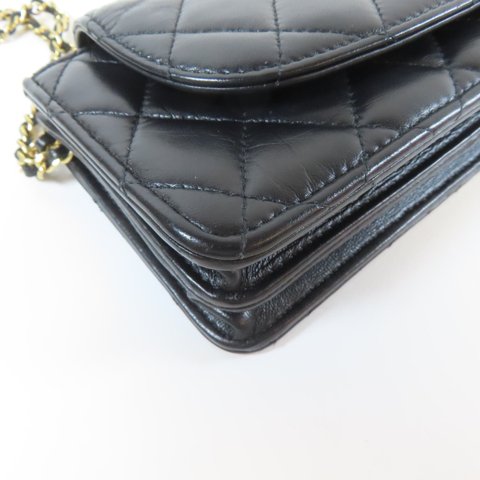 CHANEL 【激減優惠】菱格羊皮皮革Chain Shoulder金扣鏈帶肩背袋黑色