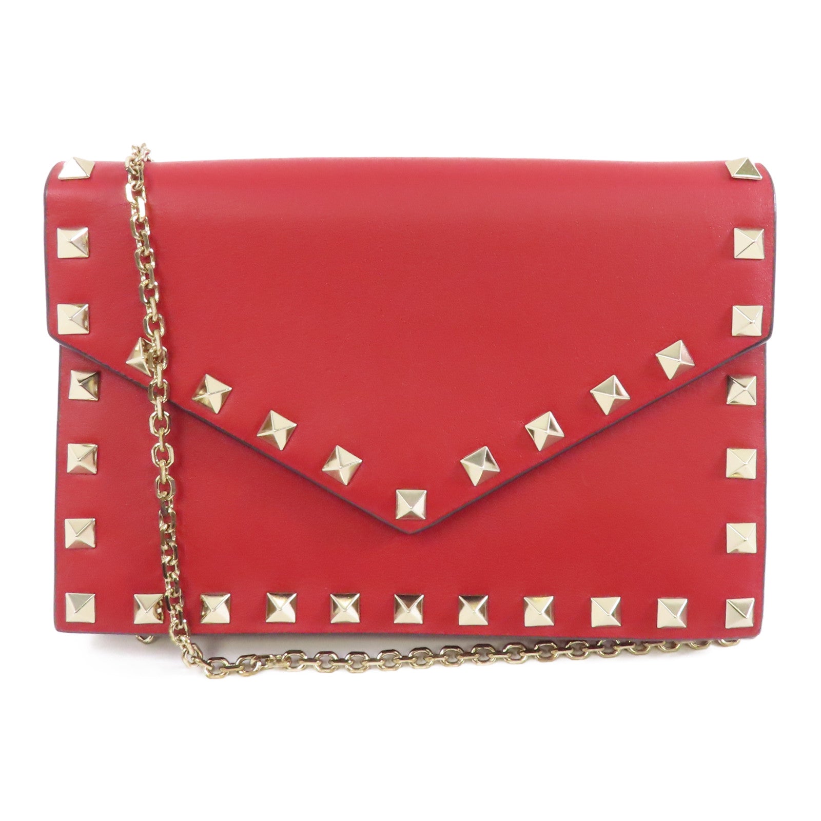 Valentino 牛皮皮革Chain Shoulder Bag金扣鏈帶肩背袋紅色