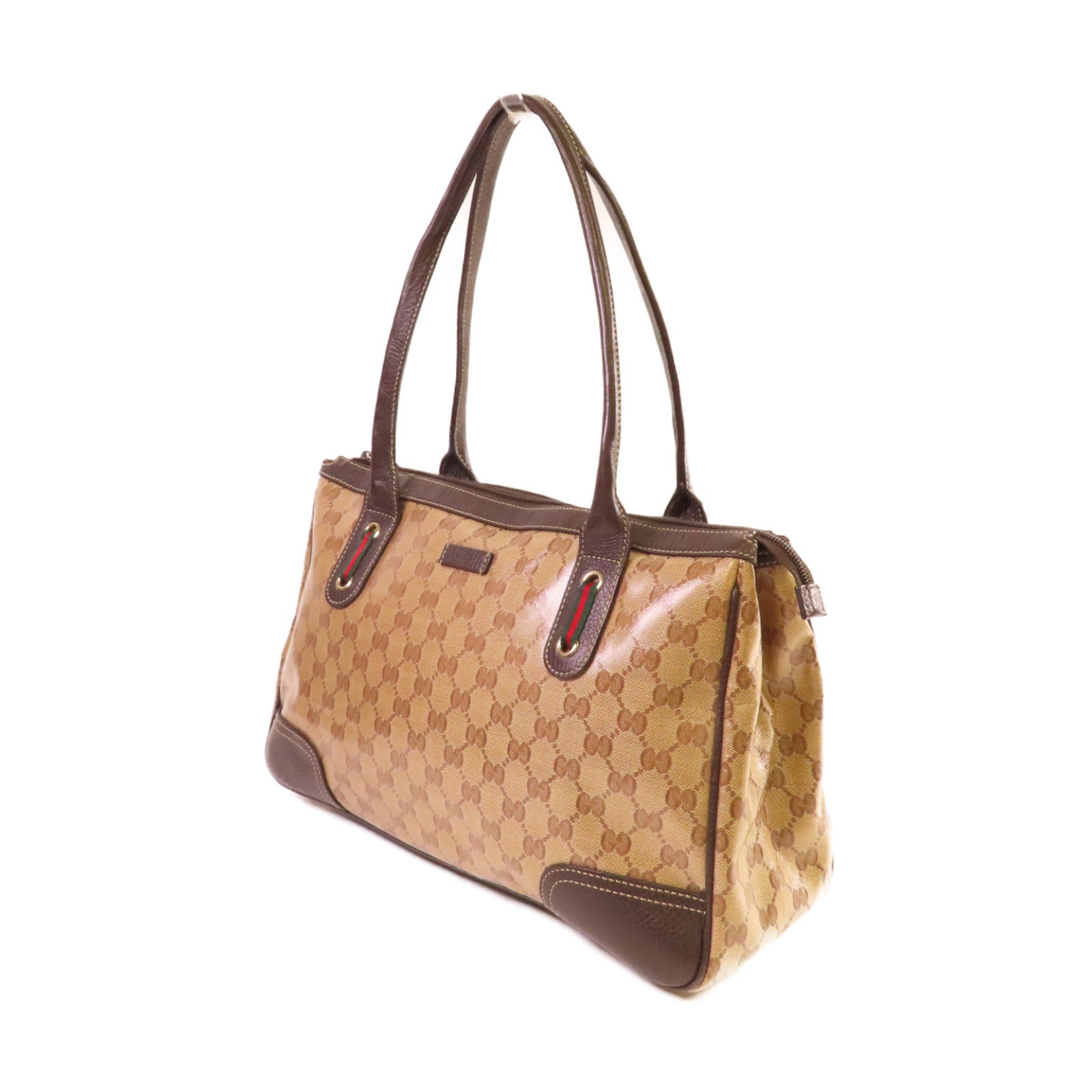 GUCCI 【激減優惠】塗層帆布Shoulder Bag金扣肩背袋啡色