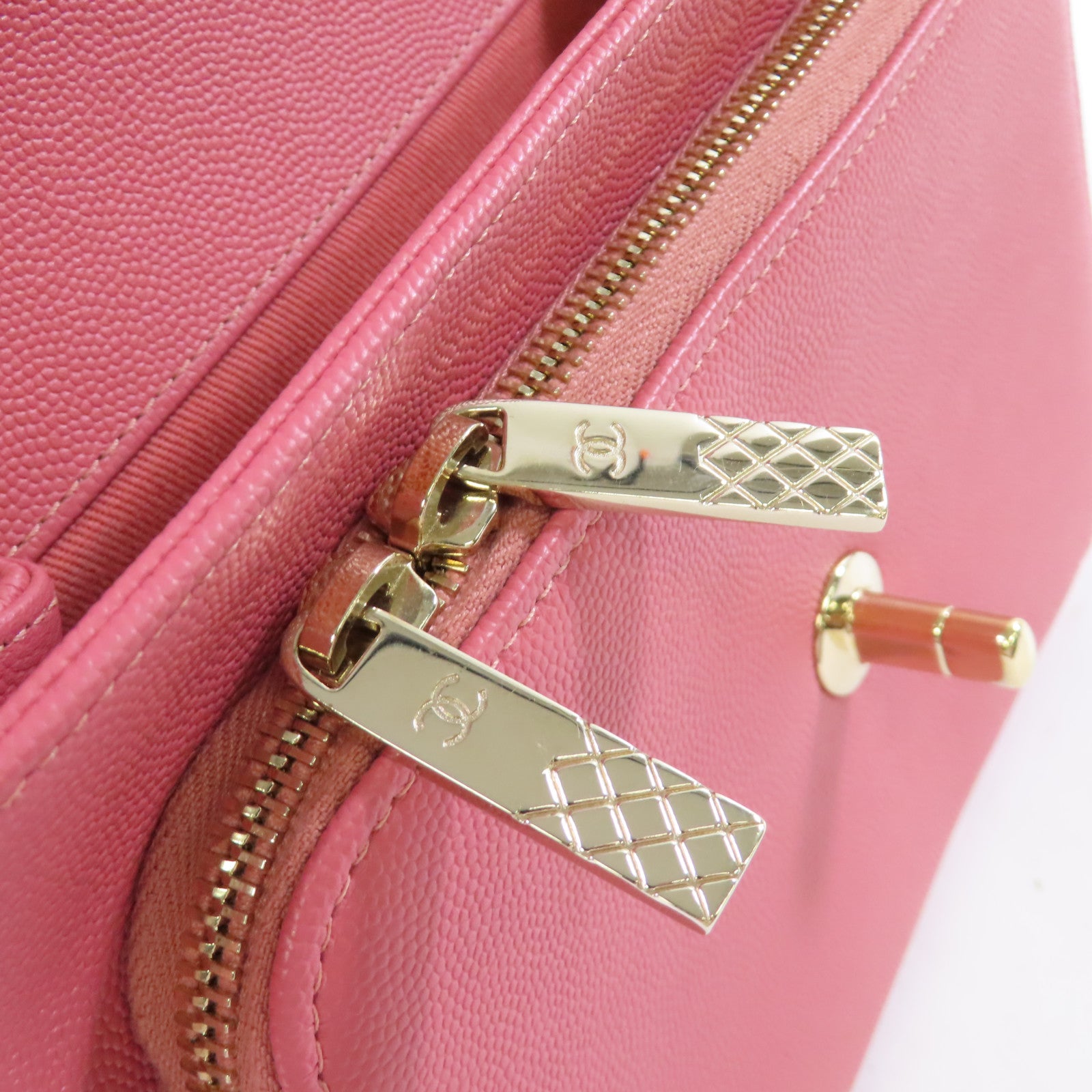CHANEL 菱格Caviar皮革2Way Shoulder Bag金扣鏈帶手挽肩背兩用袋粉紅色