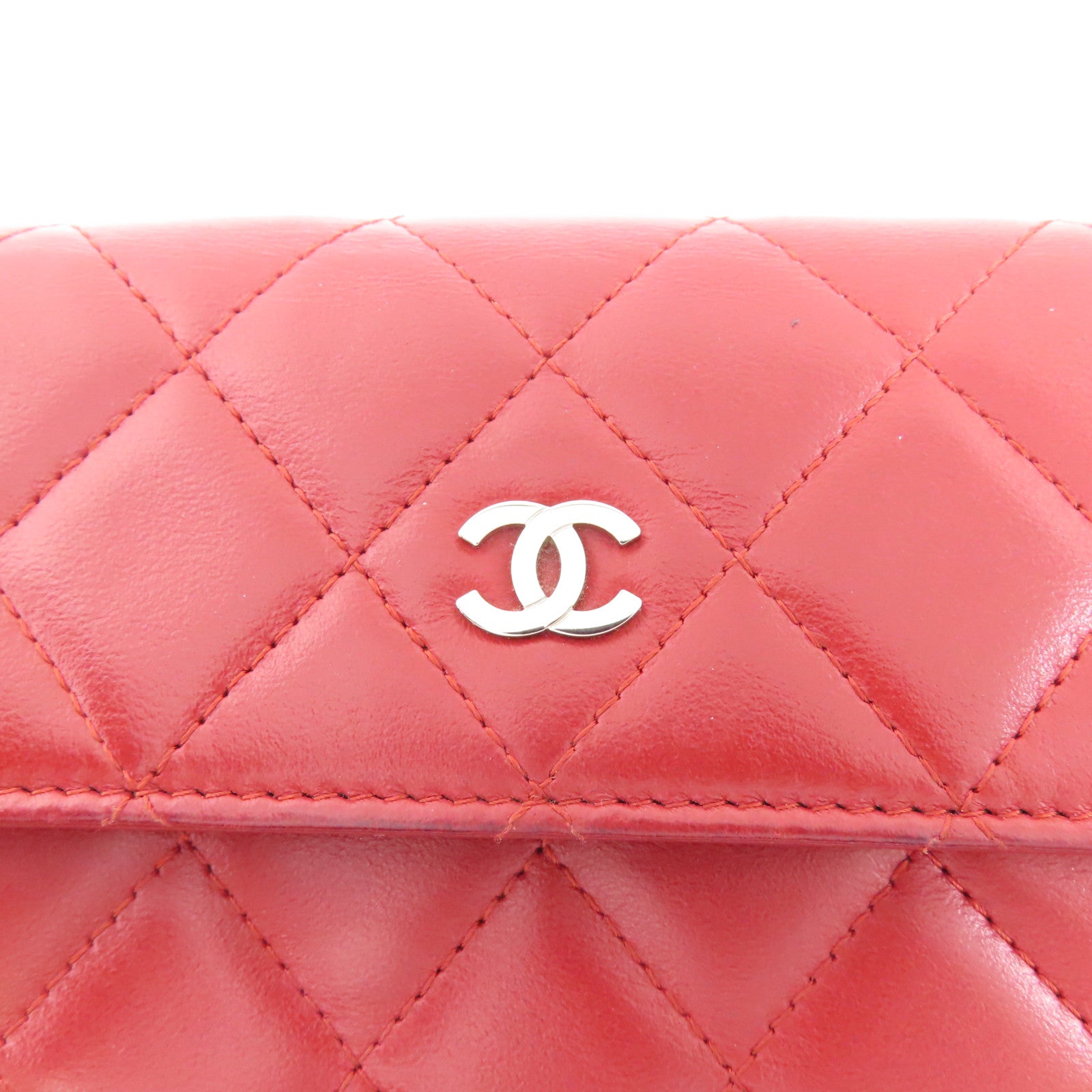 CHANEL 羊皮皮革Long Wallet銀扣長錢包