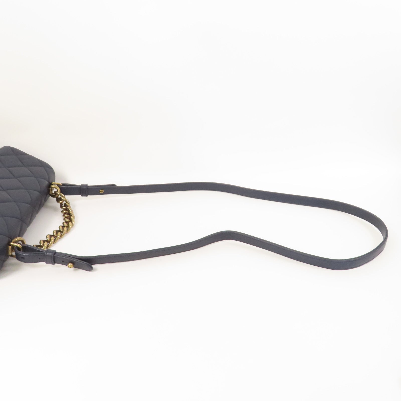 CHANEL 【激減優惠】菱格牛皮皮革Chain Shoulder金扣鏈帶肩背袋深藍色