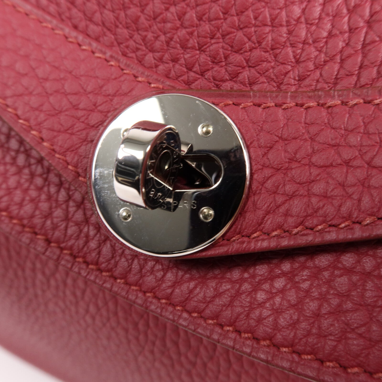 HERMES Clemence皮革Lindy 30銀扣手挽肩背兩用袋Rouge Grenade