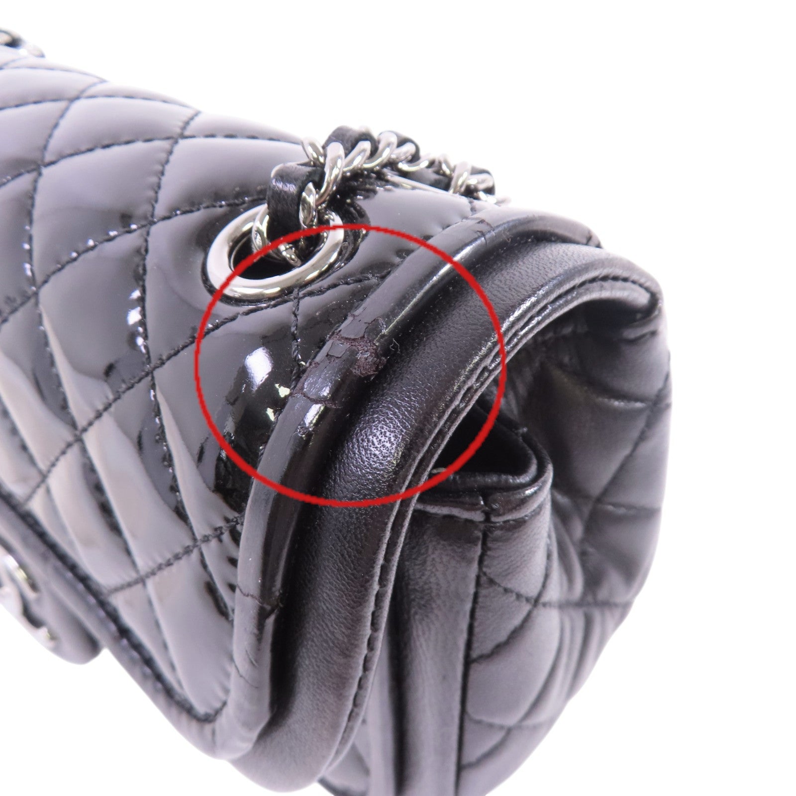 CHANEL 漆皮皮革Chain Shoulder Bag銀扣鏈帶肩背袋