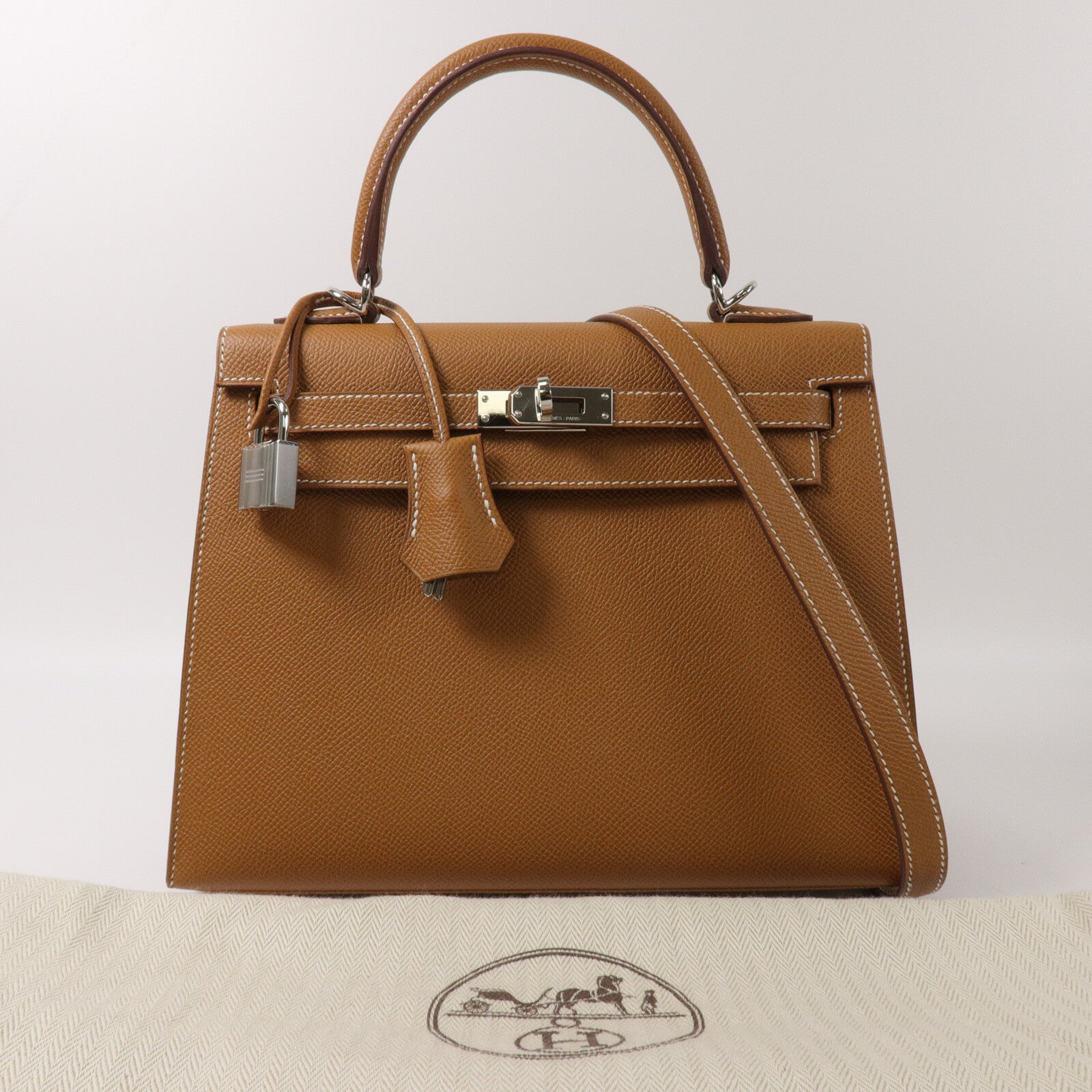 HERMES Epsom皮革Kelly 25手挽肩背兩用袋Gold
