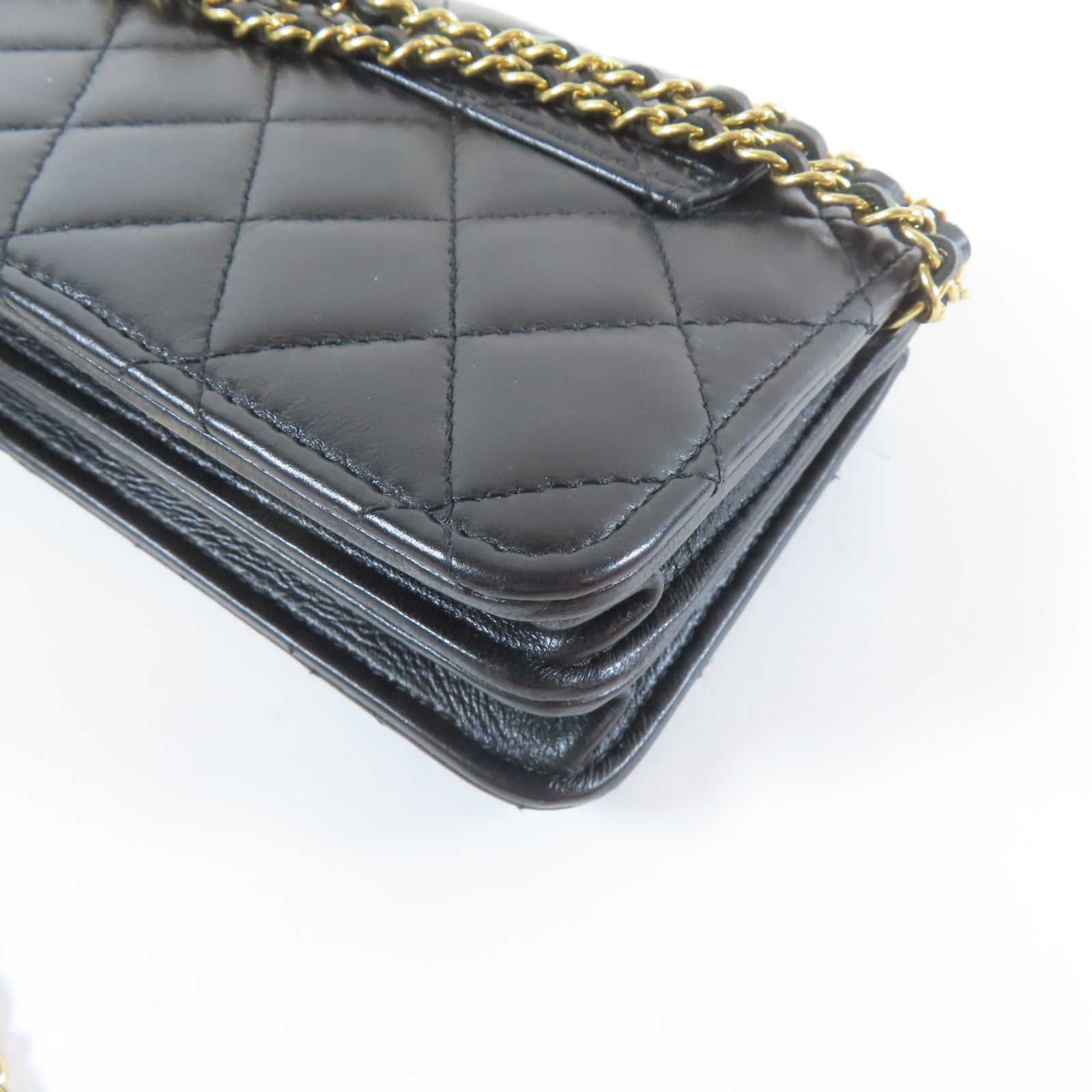 CHANEL 【激減優惠】菱格羊皮皮革Chain Shoulder金扣鏈帶肩背袋黑色