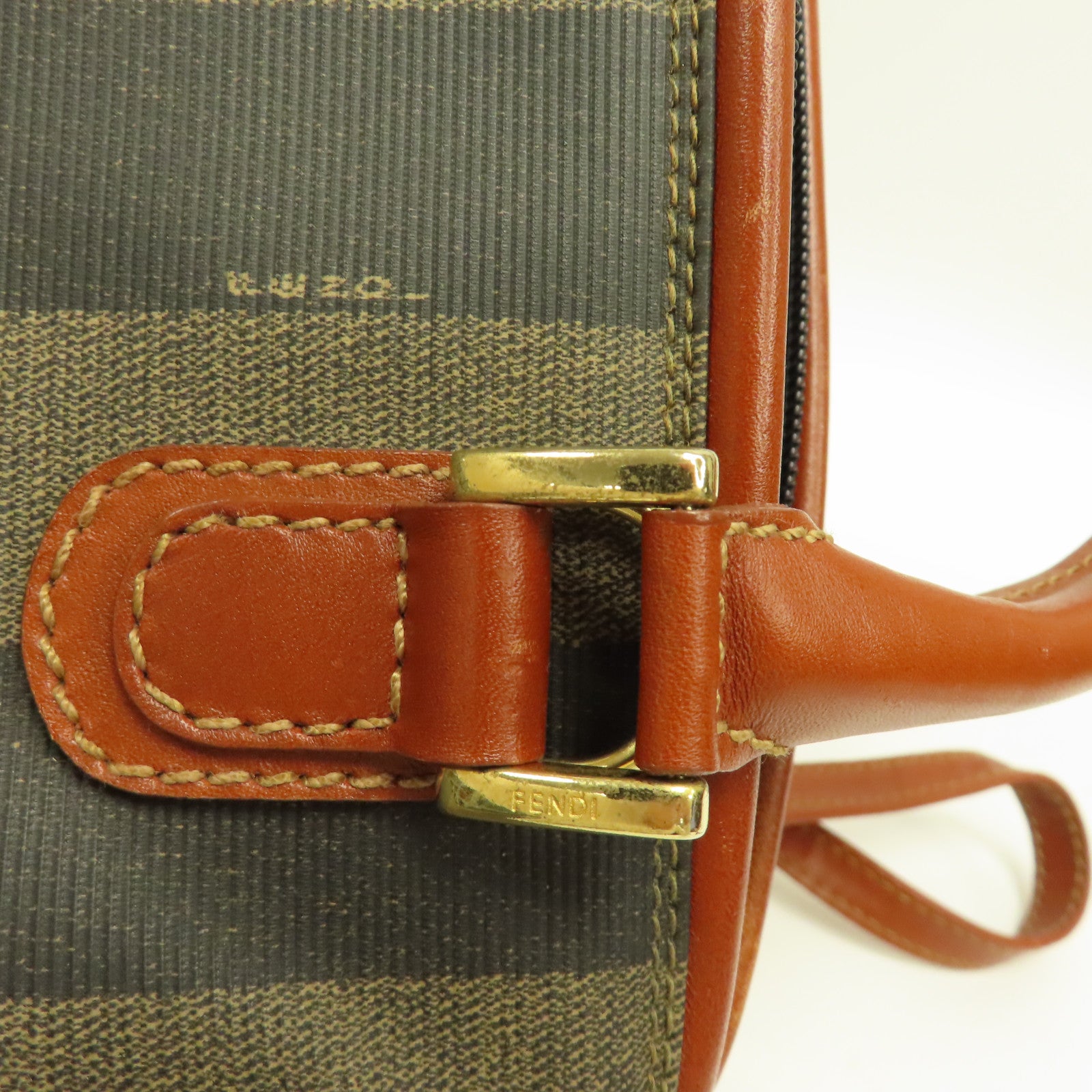 FENDI 塗層帆布Vintage Boston Bag金扣手挽肩背兩用袋啡色