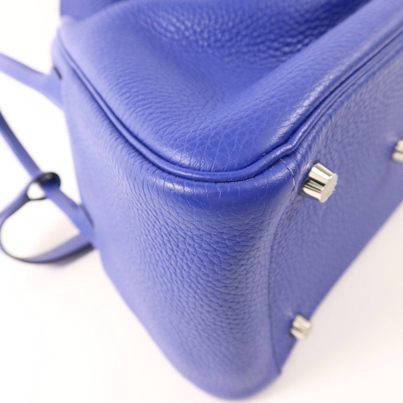 HERMES Clemence皮革Lindy 26銀扣手挽肩背兩用袋Bleu Electrique