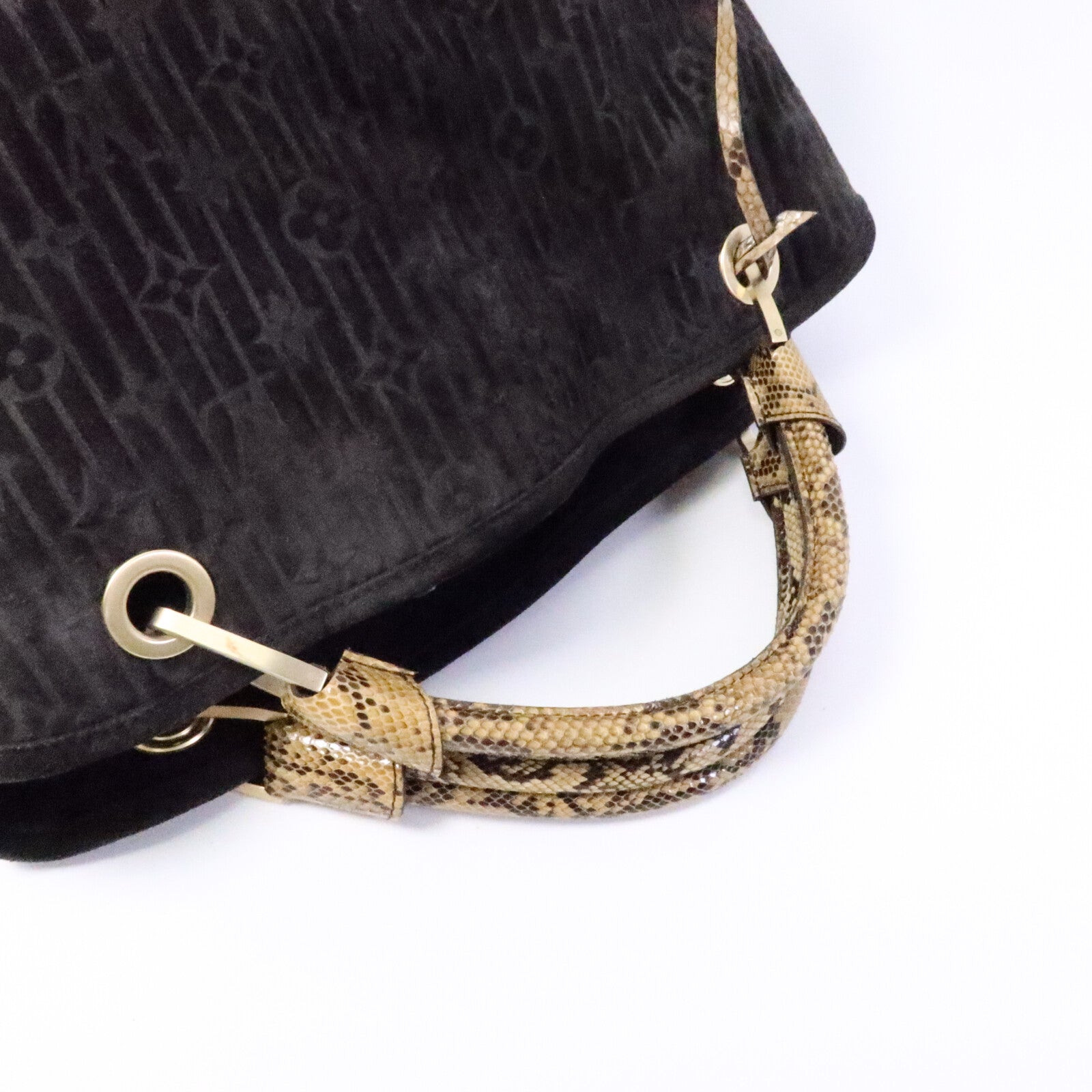 LOUIS VUITTON Monogram Suded/蛇皮皮革Whisper手挽袋