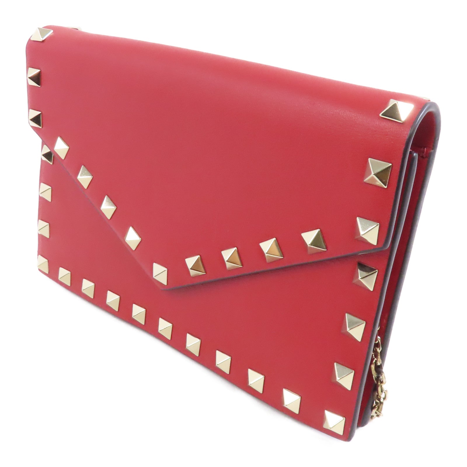 Valentino 牛皮皮革Chain Shoulder Bag金扣鏈帶肩背袋紅色