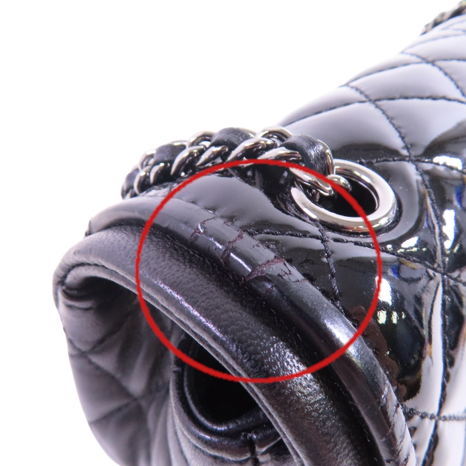 CHANEL 漆皮皮革Chain Shoulder Bag銀扣鏈帶肩背袋