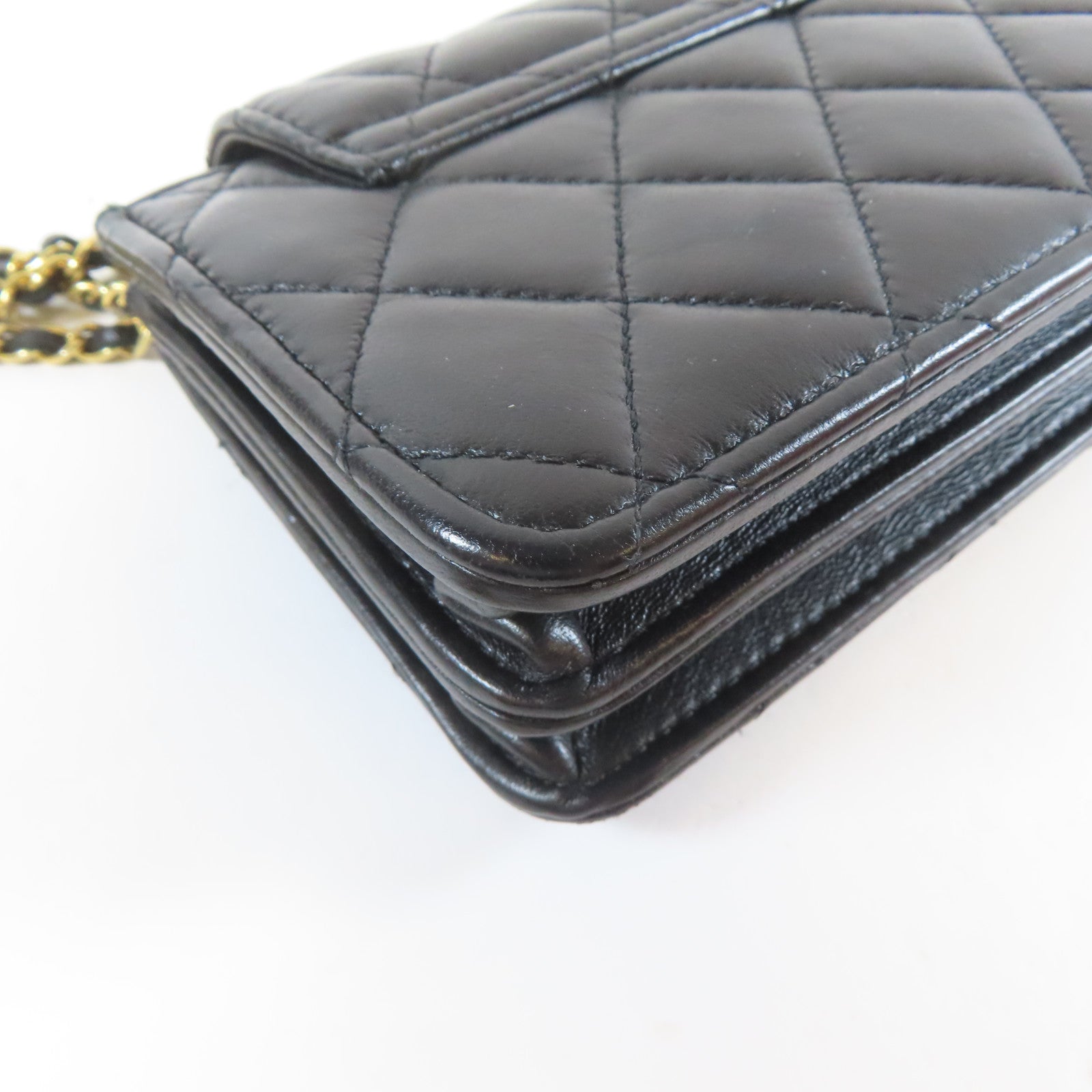 CHANEL 【激減優惠】菱格羊皮皮革Chain Shoulder金扣鏈帶肩背袋黑色