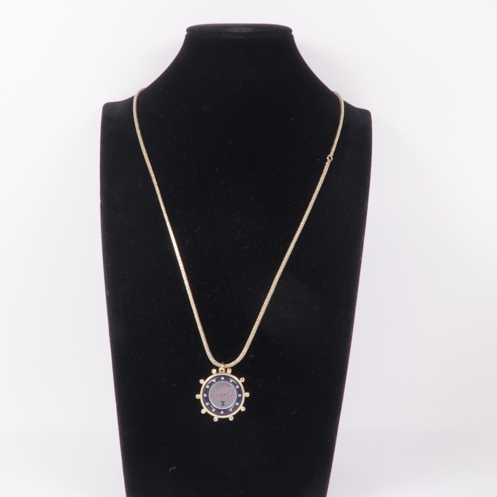 CHANEL CC Necklace Metal Gold Silver Navy