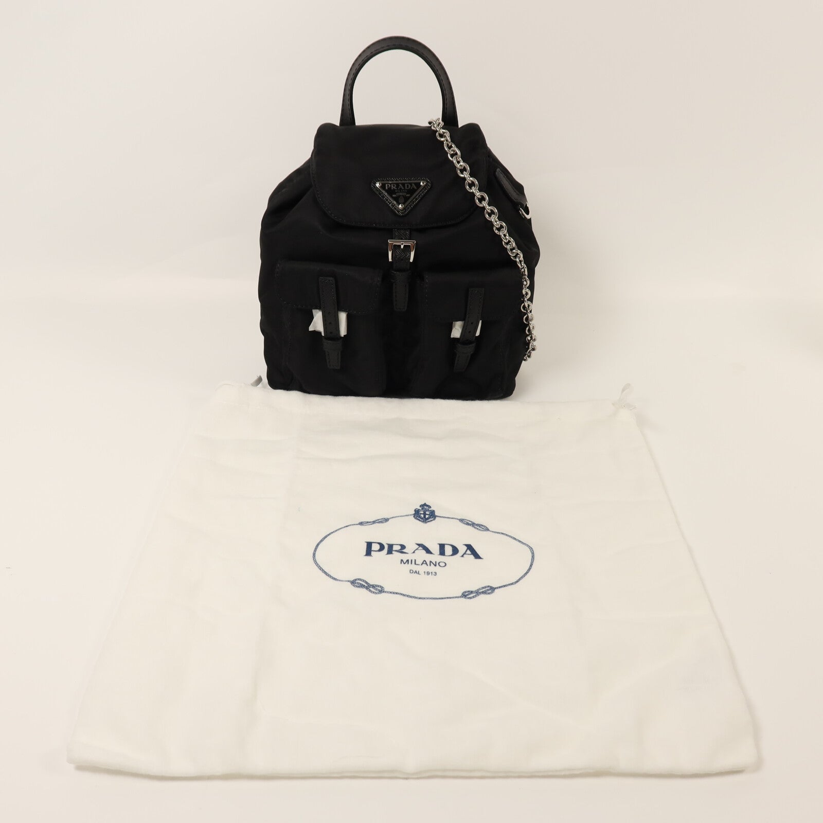 PRADA 尼龍Mini Backpack Chain Shoulder銀扣鏈帶手挽肩背兩用袋
