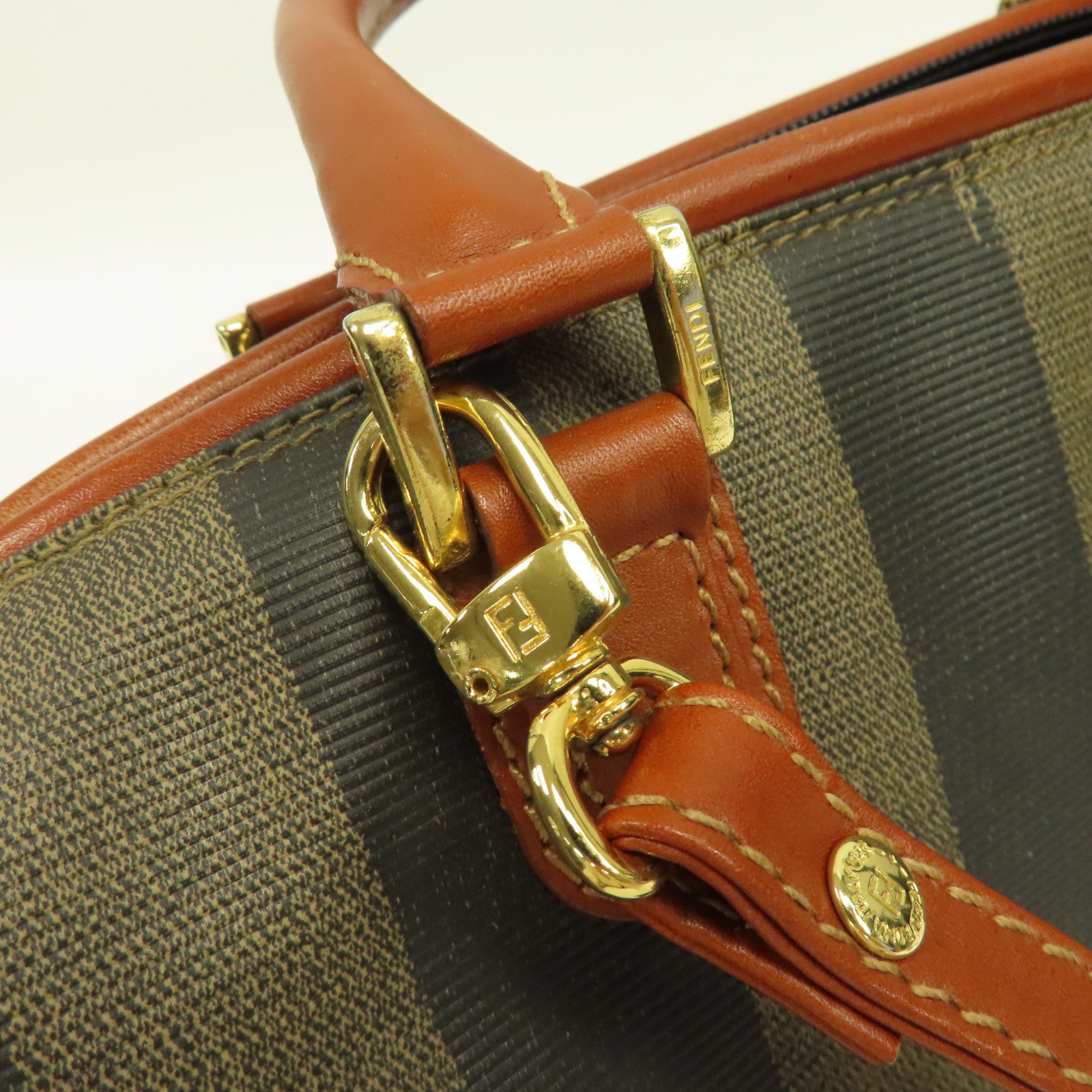 FENDI 塗層帆布Vintage Boston Bag金扣手挽肩背兩用袋啡色