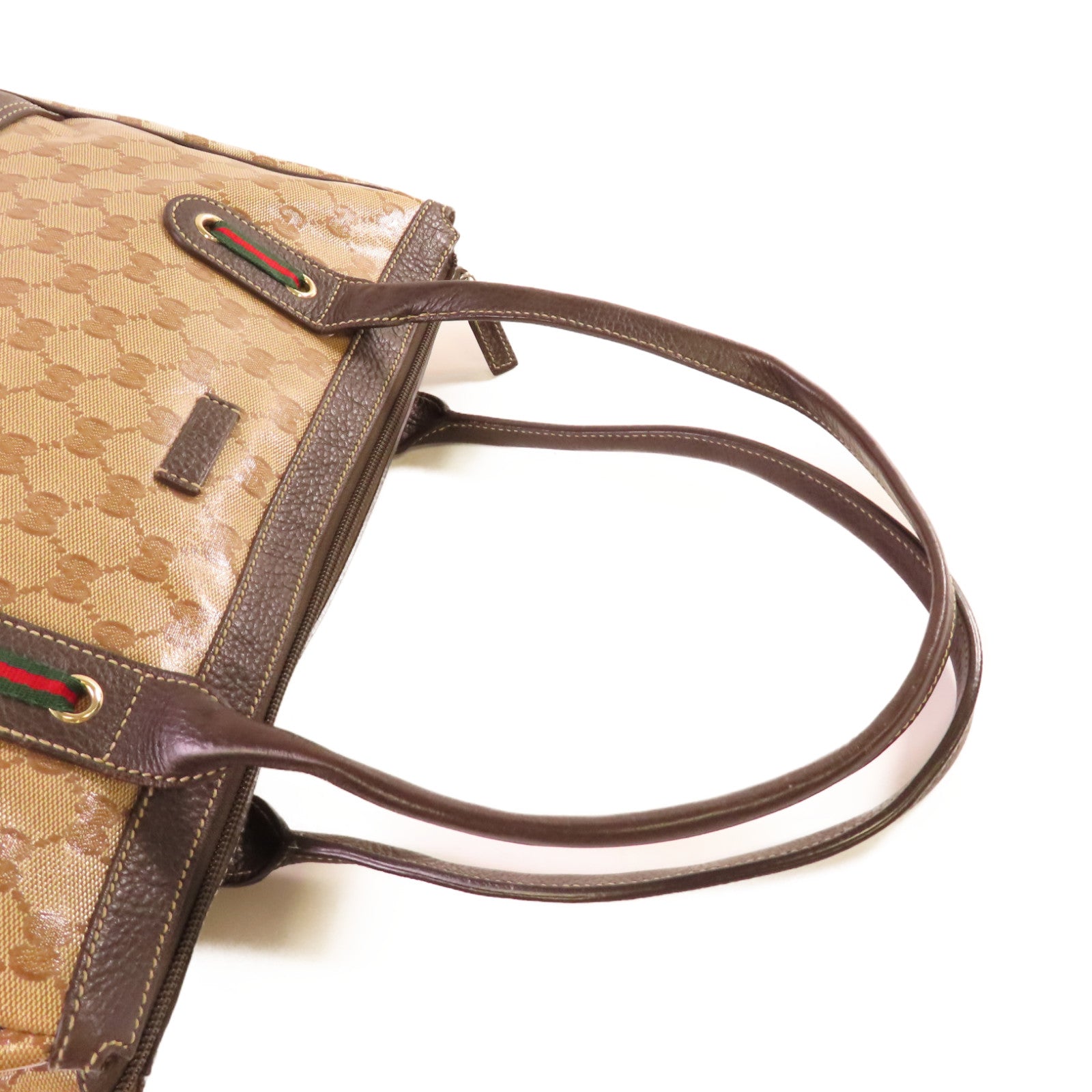 GUCCI 【激減優惠】塗層帆布Shoulder Bag金扣肩背袋啡色