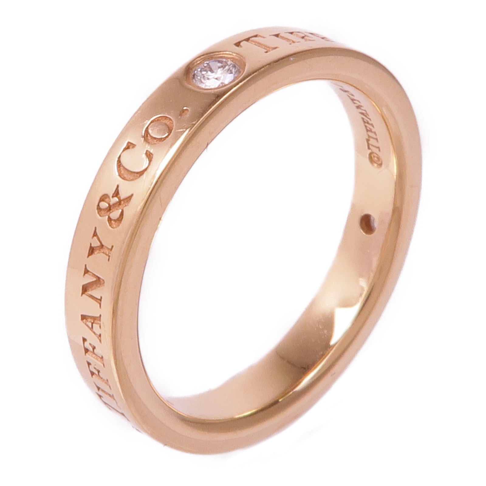 TIFFANY＆CO 【激減優惠】18K玫瑰金T&Co Band Ring 3 Diamonds鑽石戒指US#3.75