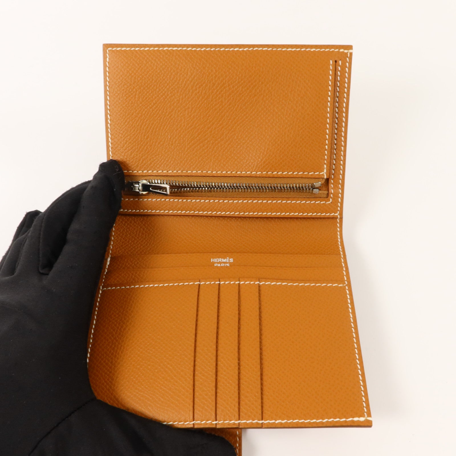 HERMES Epsom皮革Bearn Compact Wallet錢包Gold
