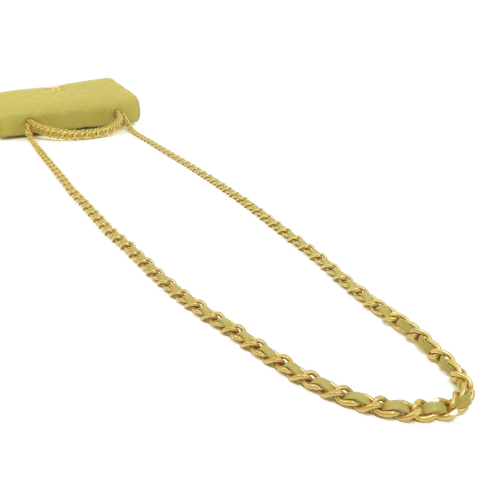 CHANEL 菱格羊皮皮革Handle Chain Flap金扣手挽肩背兩用袋淺綠色