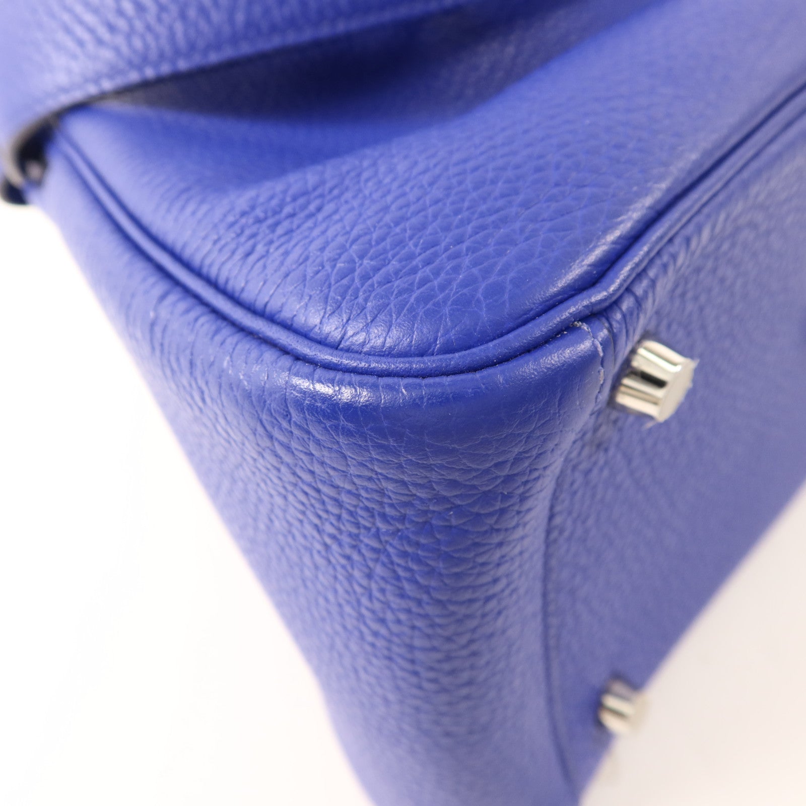HERMES Clemence皮革Lindy 26銀扣手挽肩背兩用袋Bleu Electrique