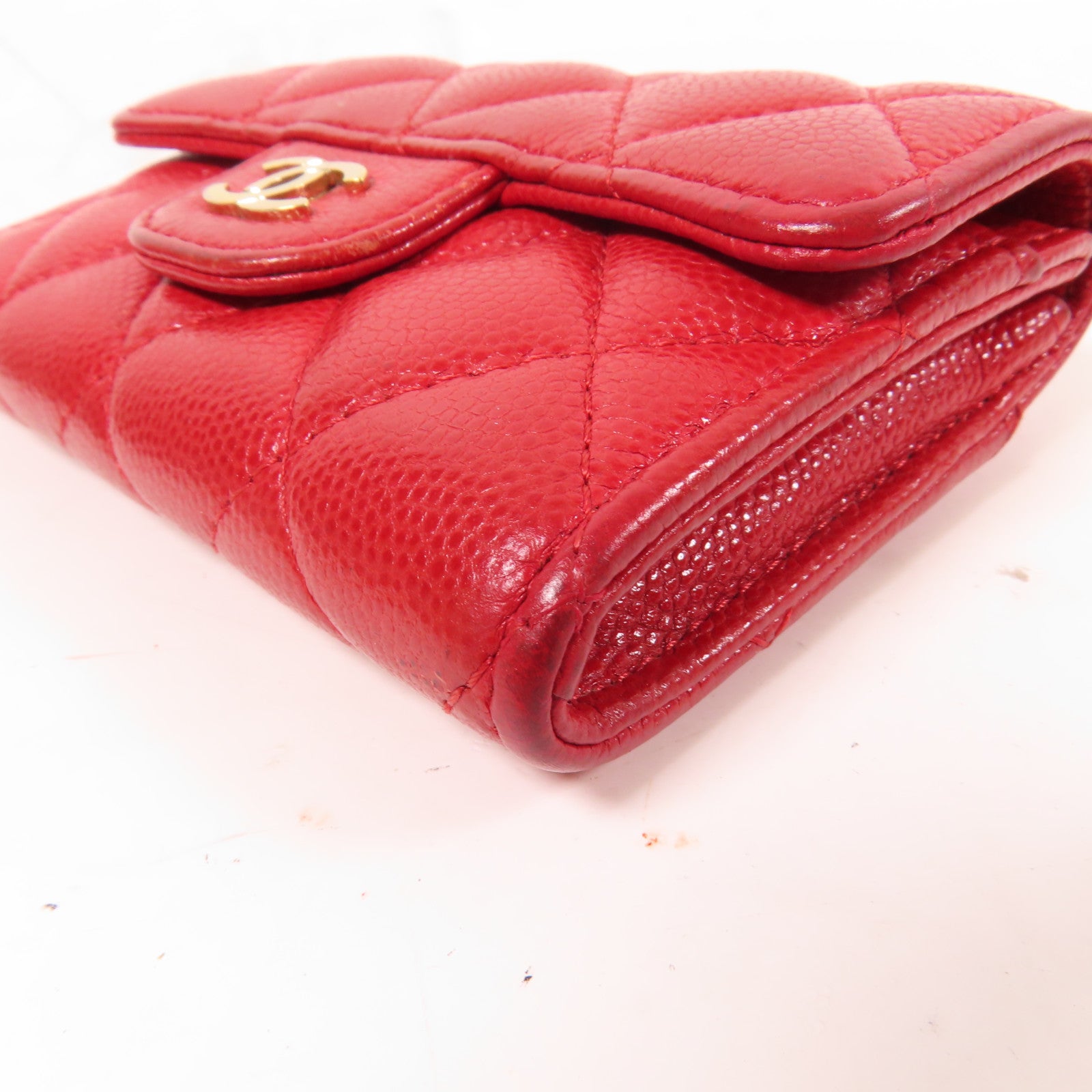 CHANEL 菱格Caviar皮革Card Case金扣卡片套紅色