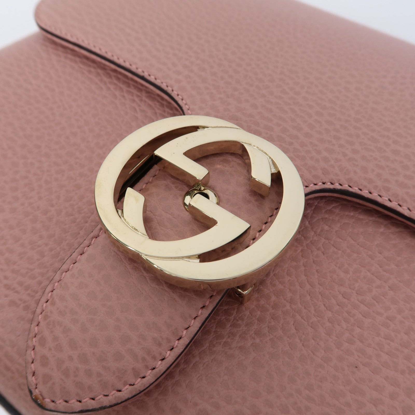 GUCCI 【激減優惠】牛皮皮革Chain Shoulder Bag金扣鏈帶肩背袋粉紅色